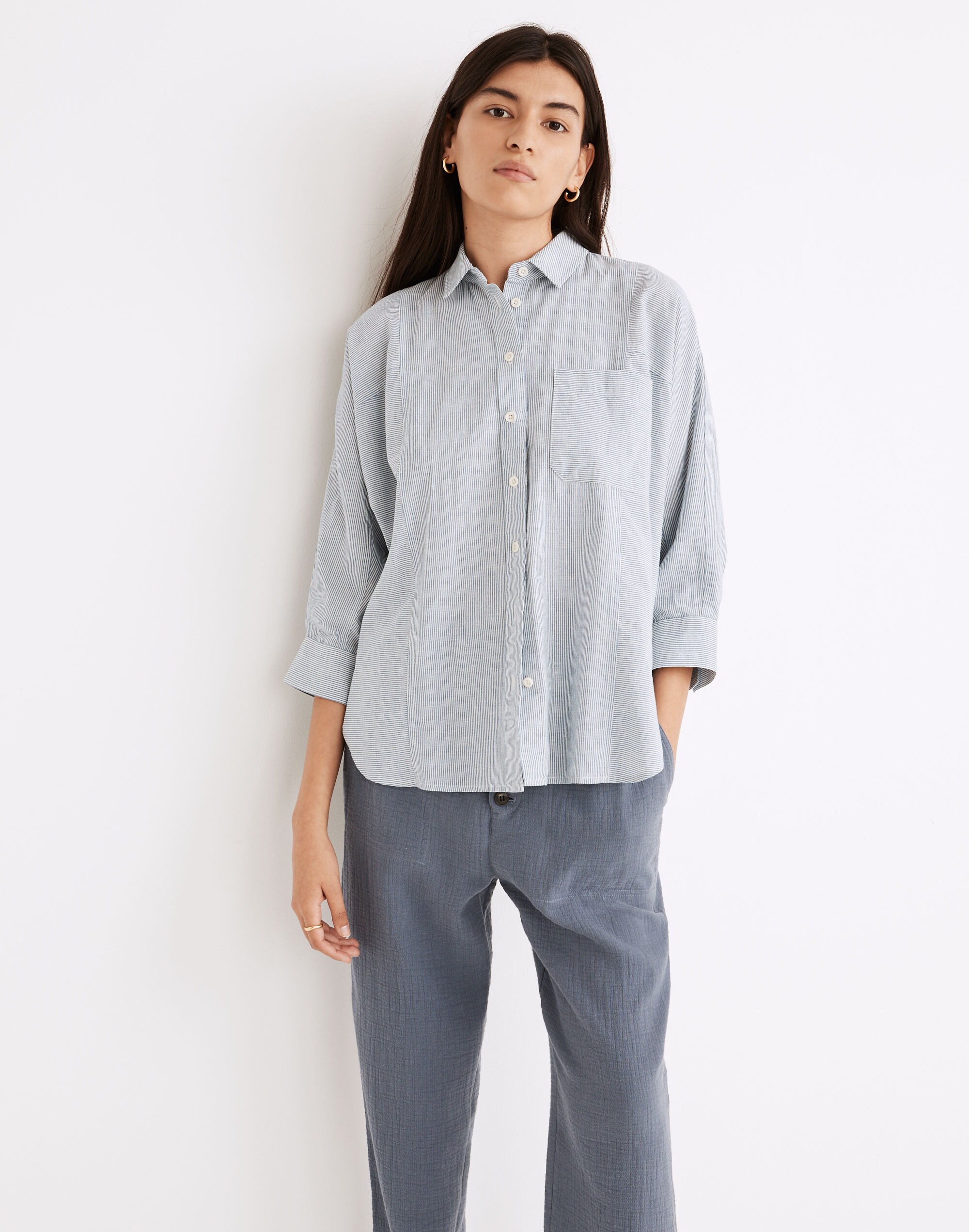 Wellesley Oversized Seamed Shirt in Stripe