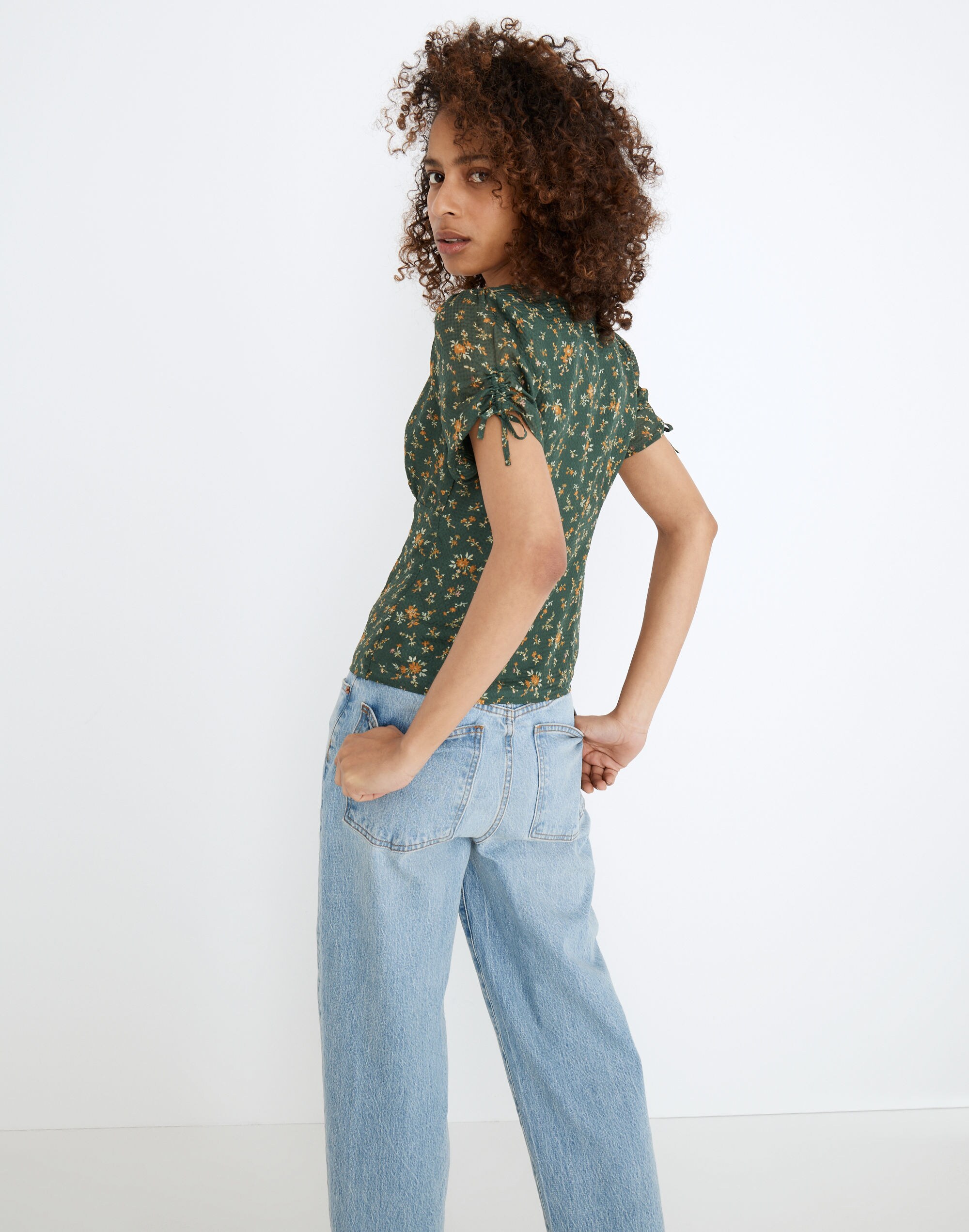 Silk Evie Tie-Sleeve Top in Fresh Sprigs