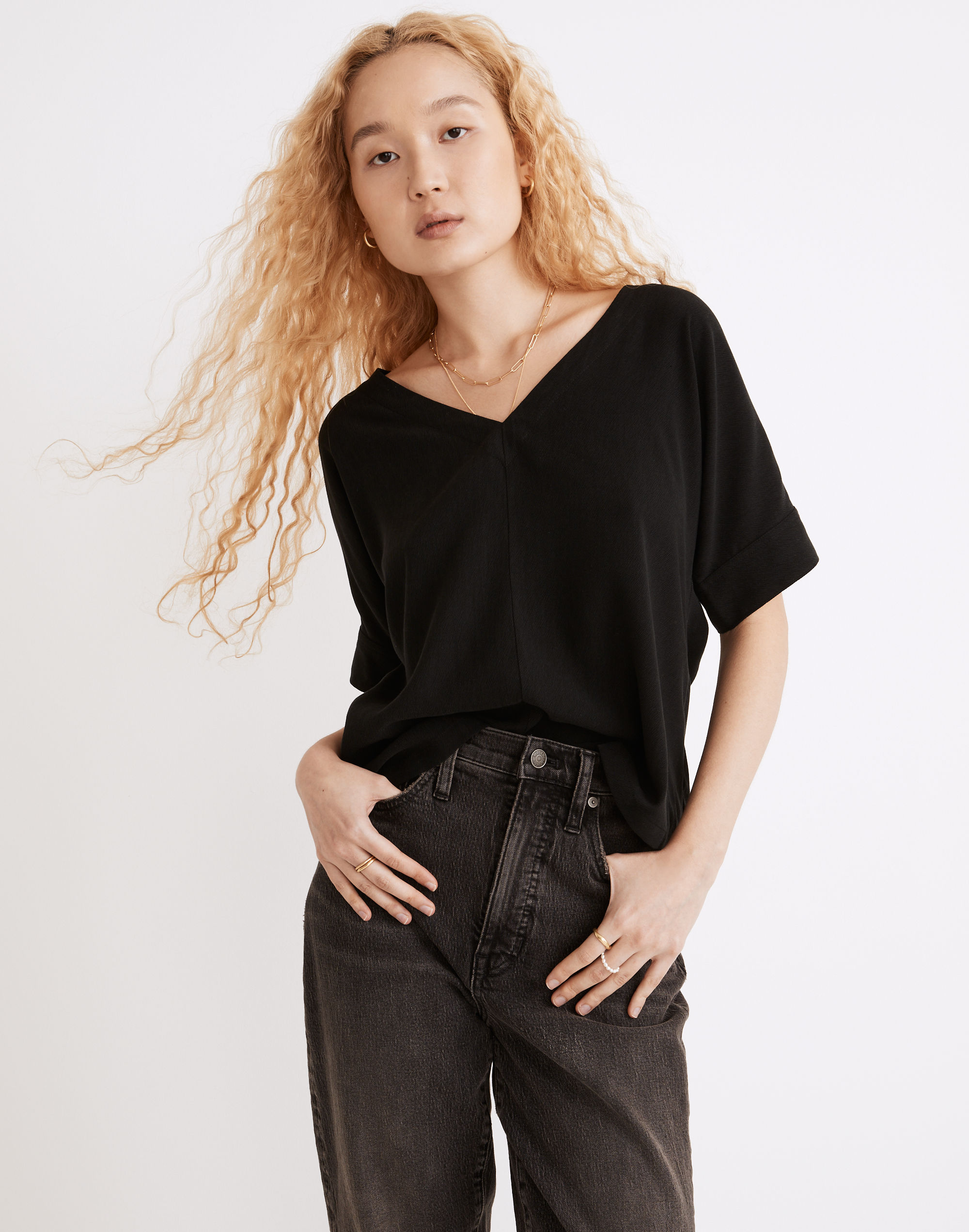 v-neck dolman-sleeve top