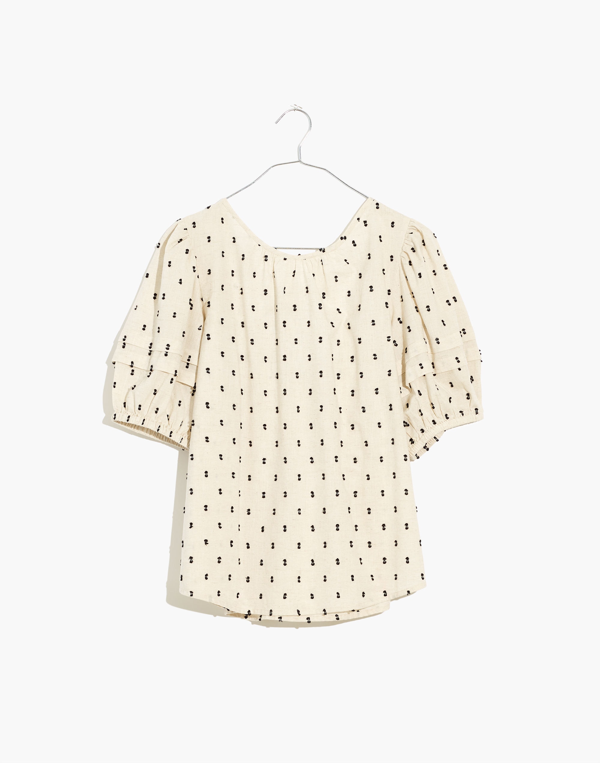 Tie-Back Puff-Sleeve Top in Clip Dot