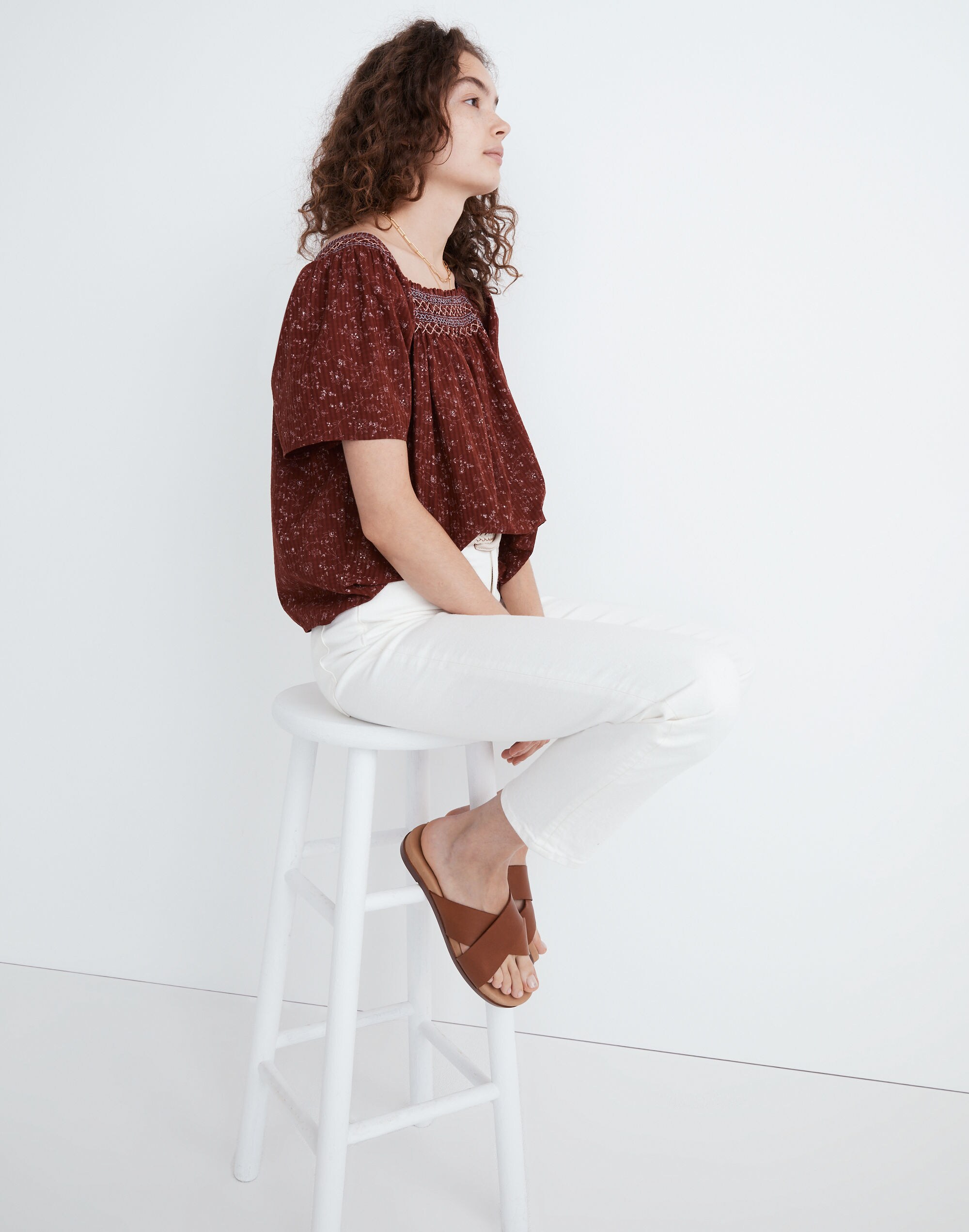 トップス melon&marron. Square-Neck Smocked Top in Dotted Vines | Madewell