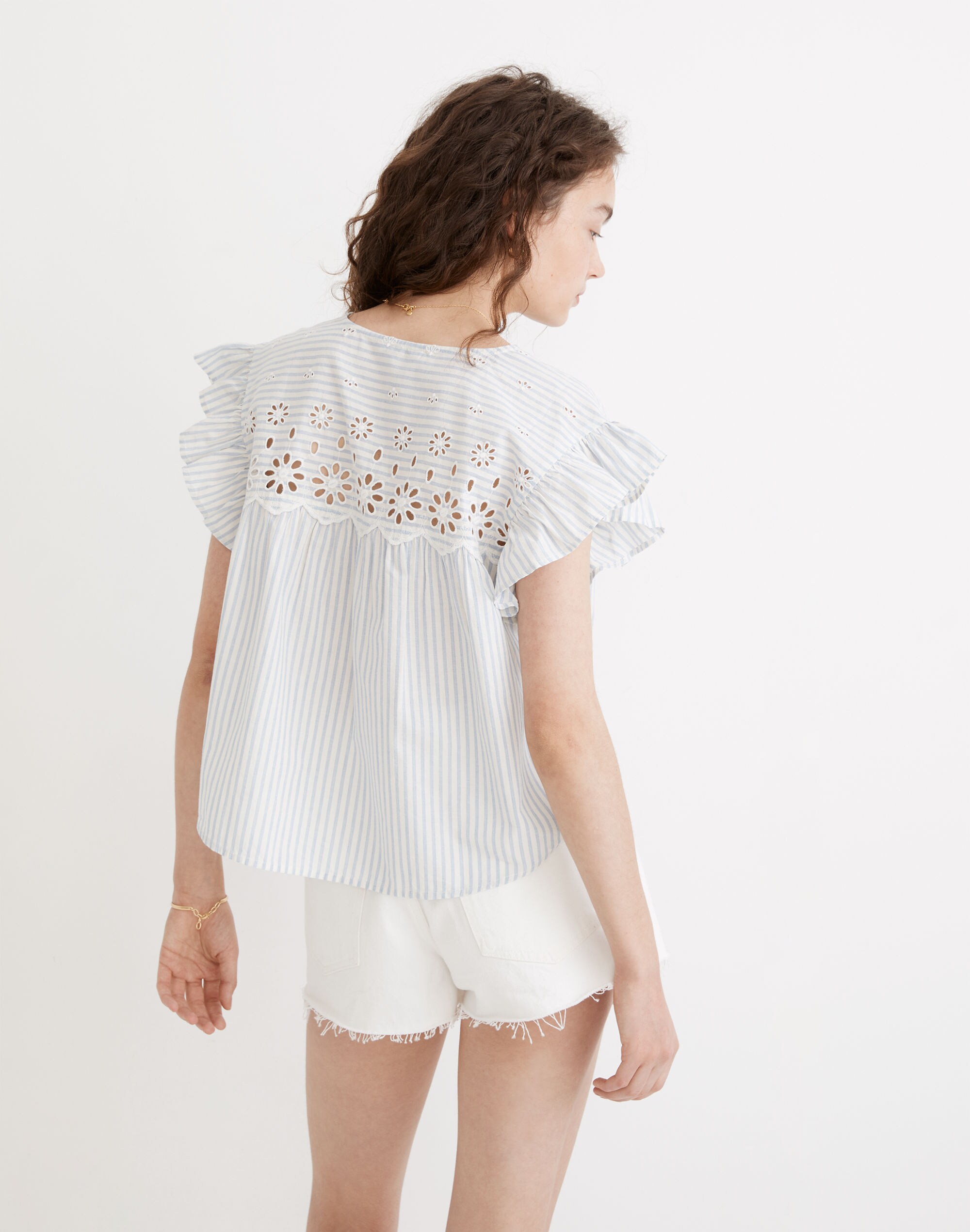 Eyelet Button-Front Shirt in Stripe