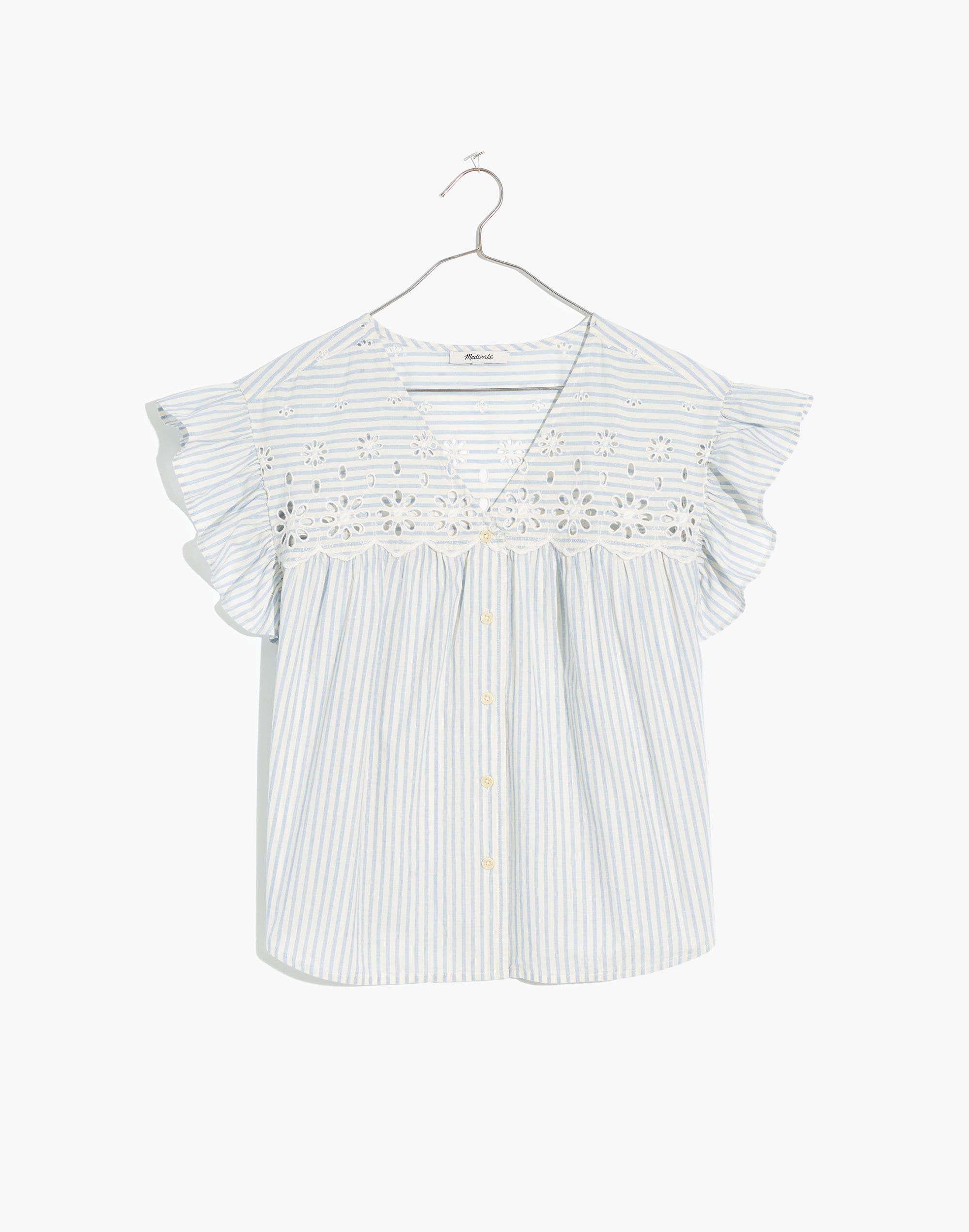 Eyelet Button-Front Shirt in Stripe