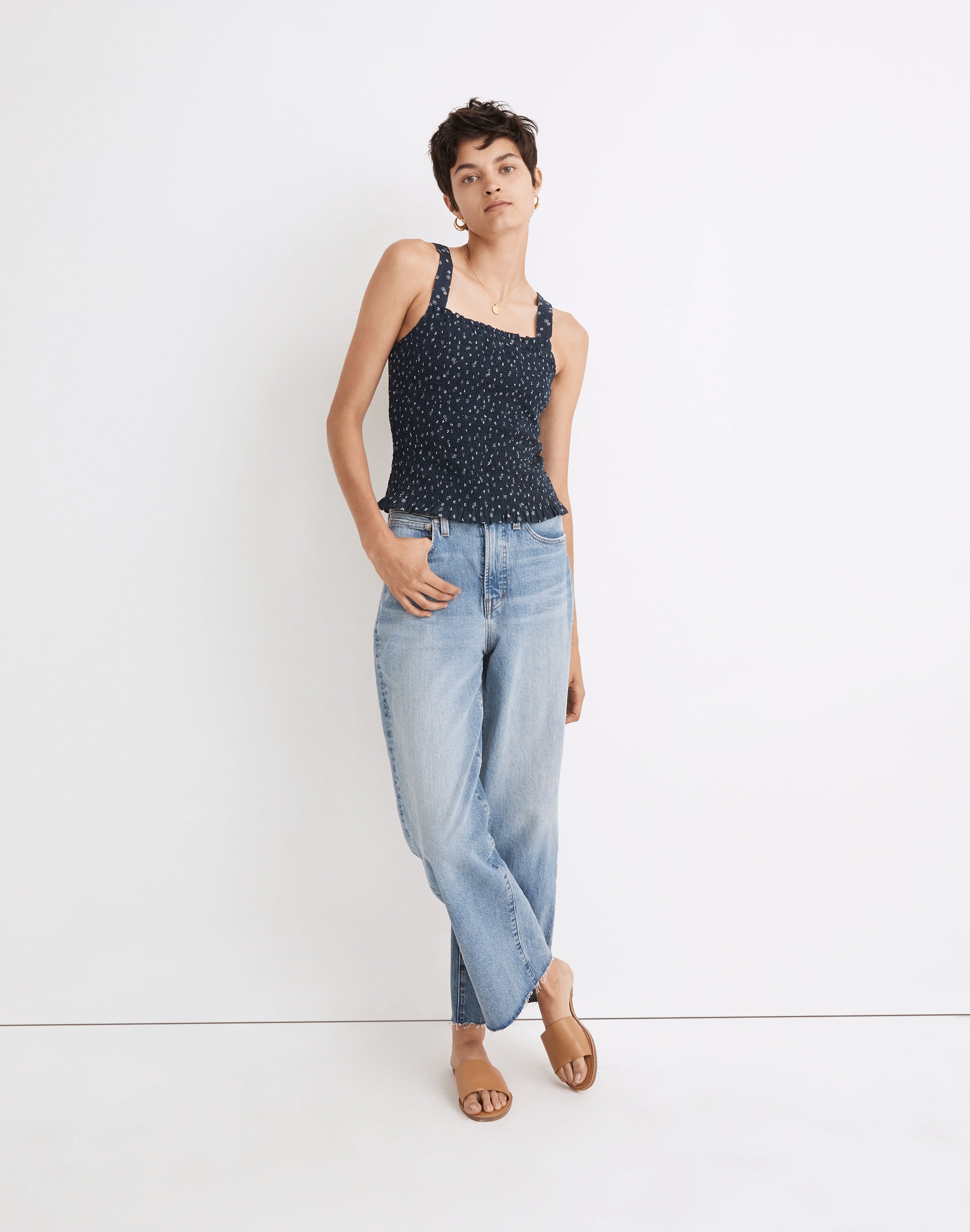 lucie smocked tank top in bandana flower
