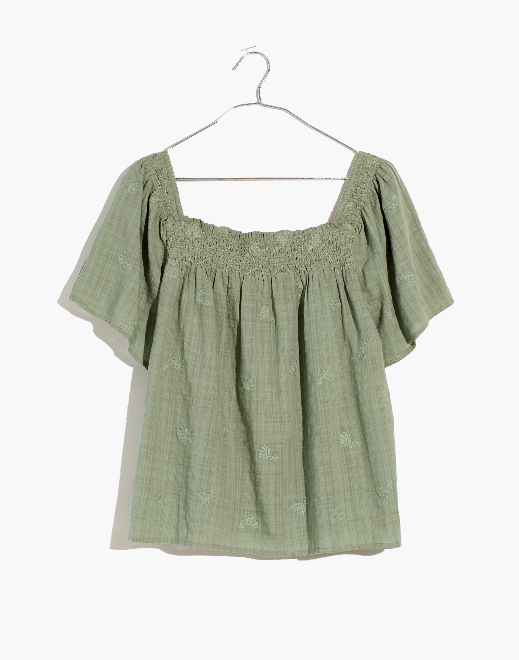 Square-Neck Smocked Top in Dotted Vines