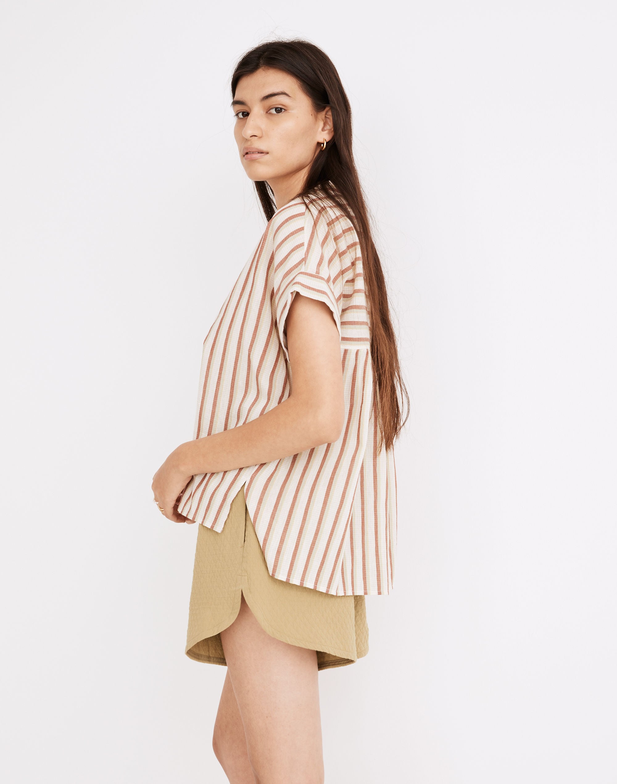 Crinkle Cotton Lakeline Popover Shirt in Stripe