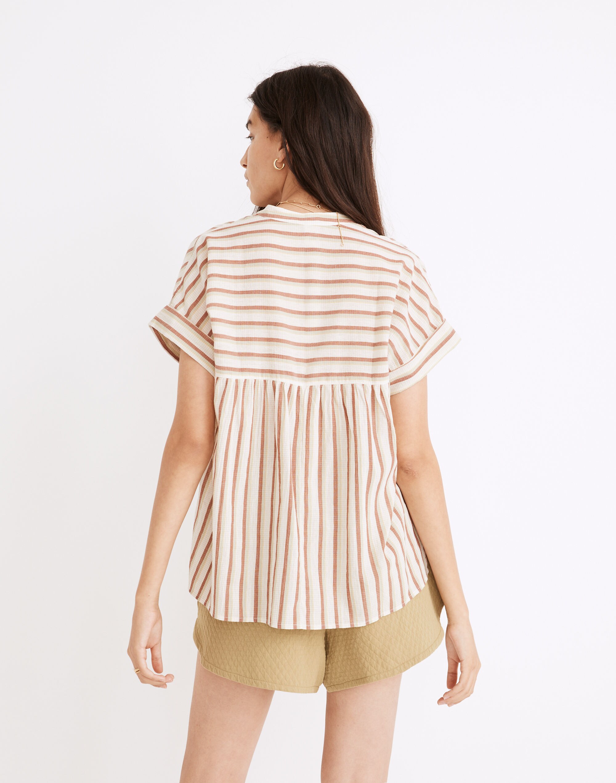 Crinkle Cotton Lakeline Popover Shirt in Stripe