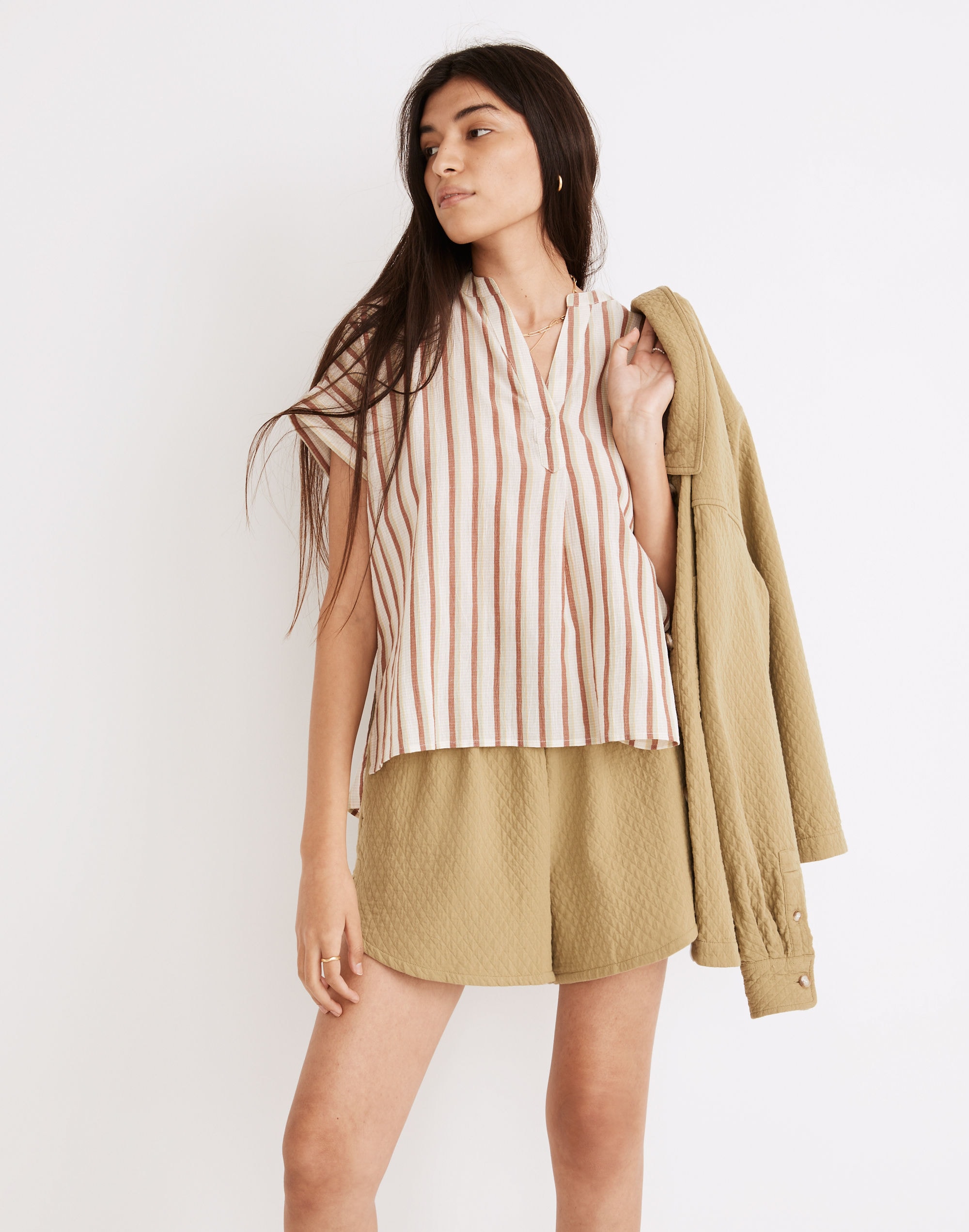 Crinkle Cotton Lakeline Popover Shirt in Stripe
