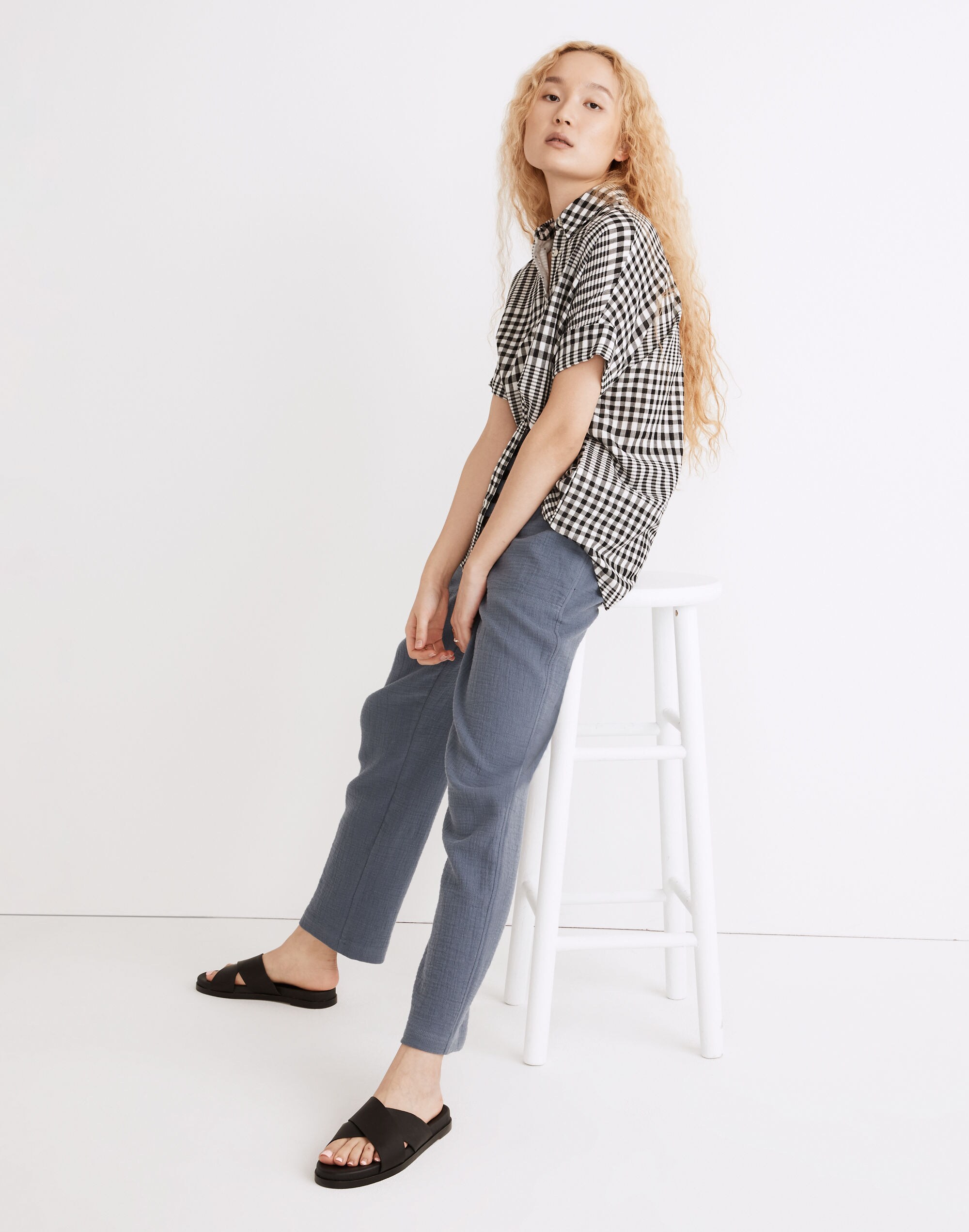 Courier Pintuck-Back Shirt in Double-Faced Plaid