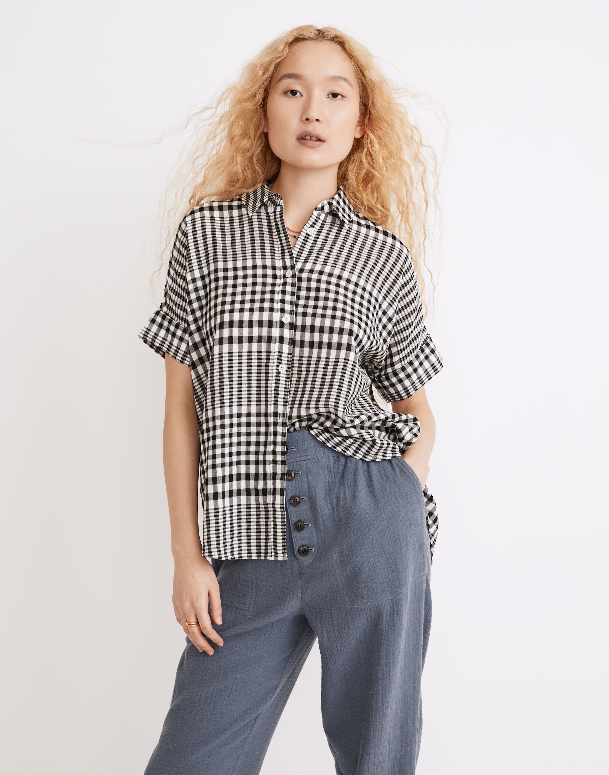Courier Pintuck-Back Shirt in Double-Faced Plaid
