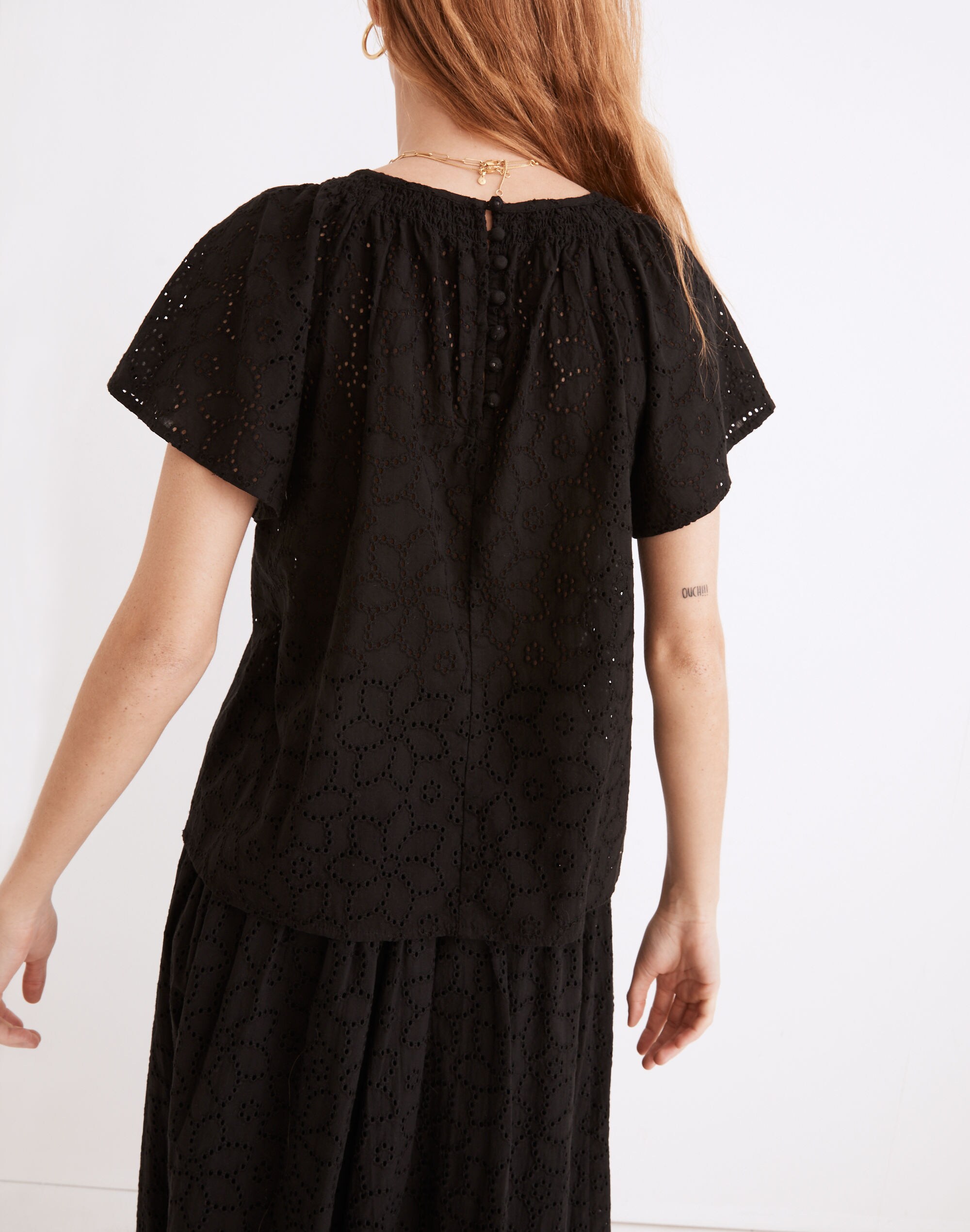 Eyelet Flutter-Sleeve Top
