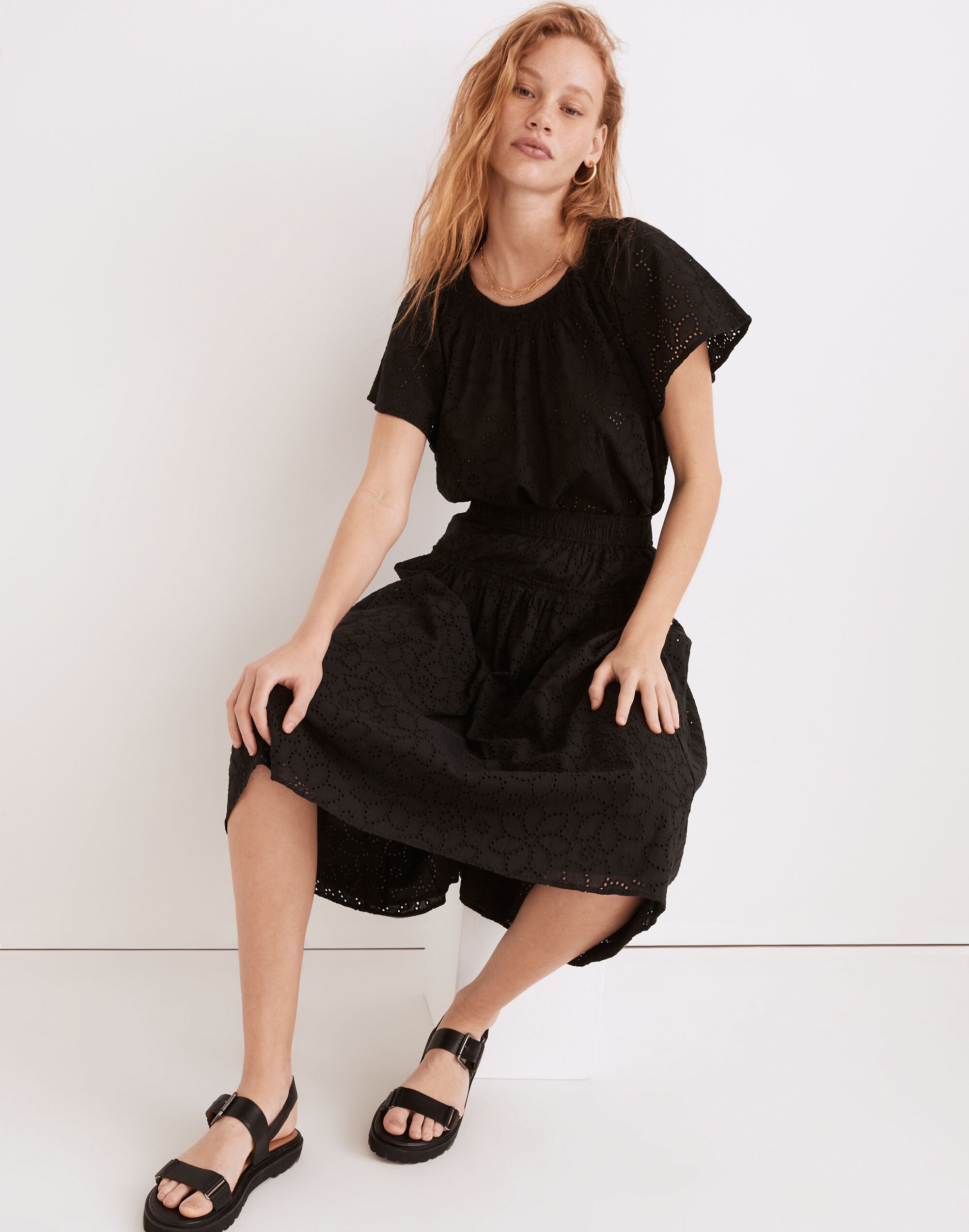 Eyelet Flutter-Sleeve Top