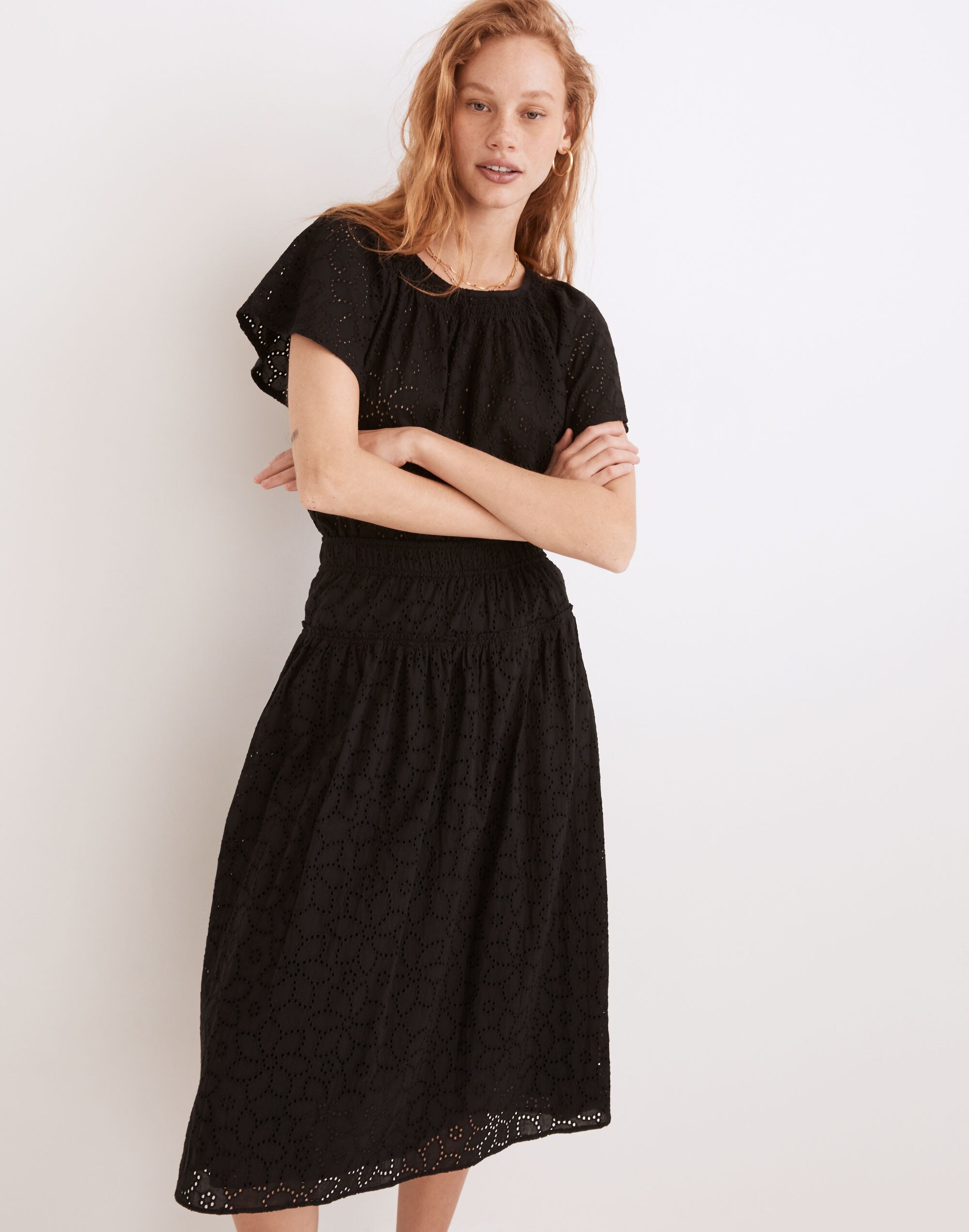 Eyelet Flutter-Sleeve Top