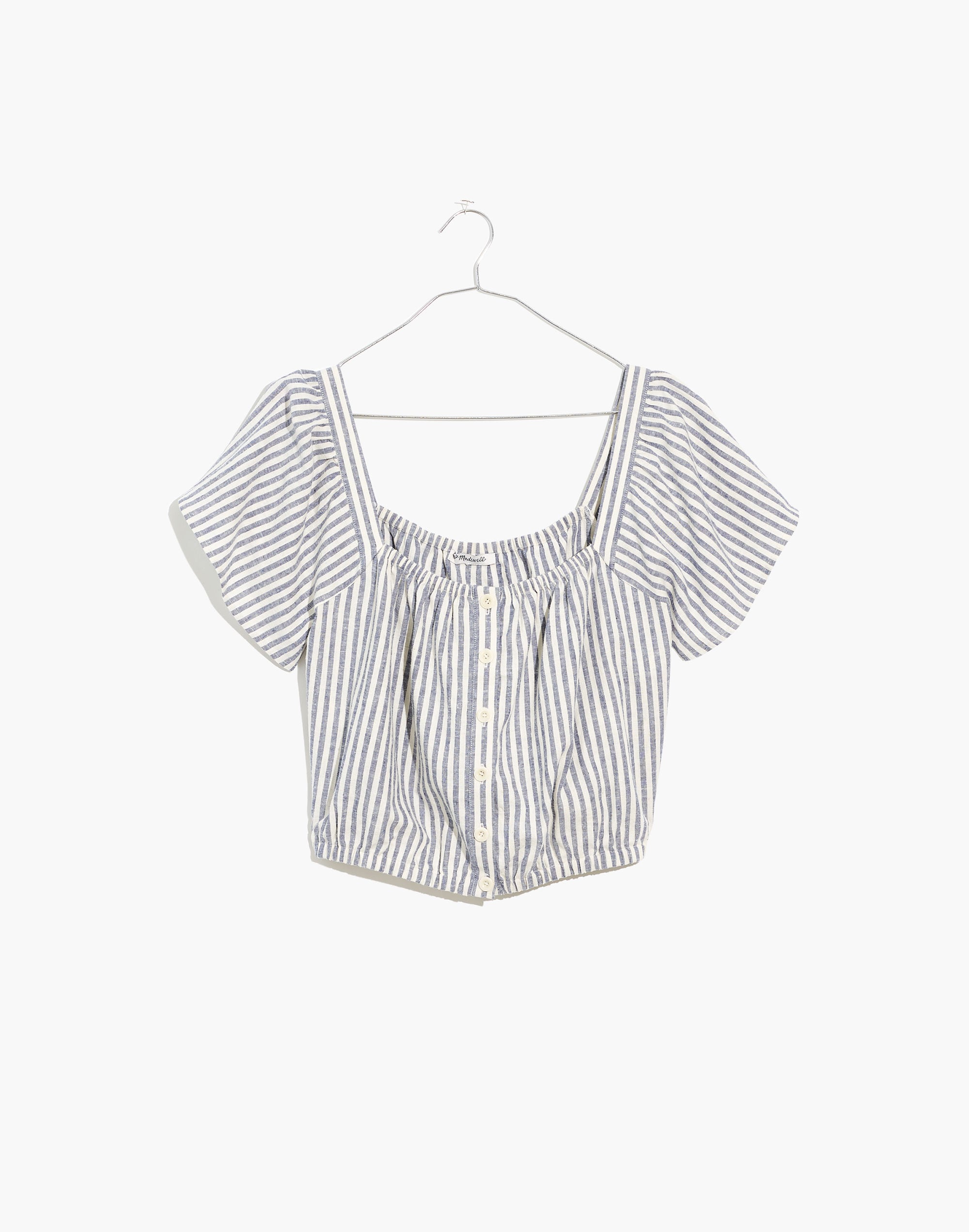 Flutter-Sleeve Button-Front Crop Top in Stripe