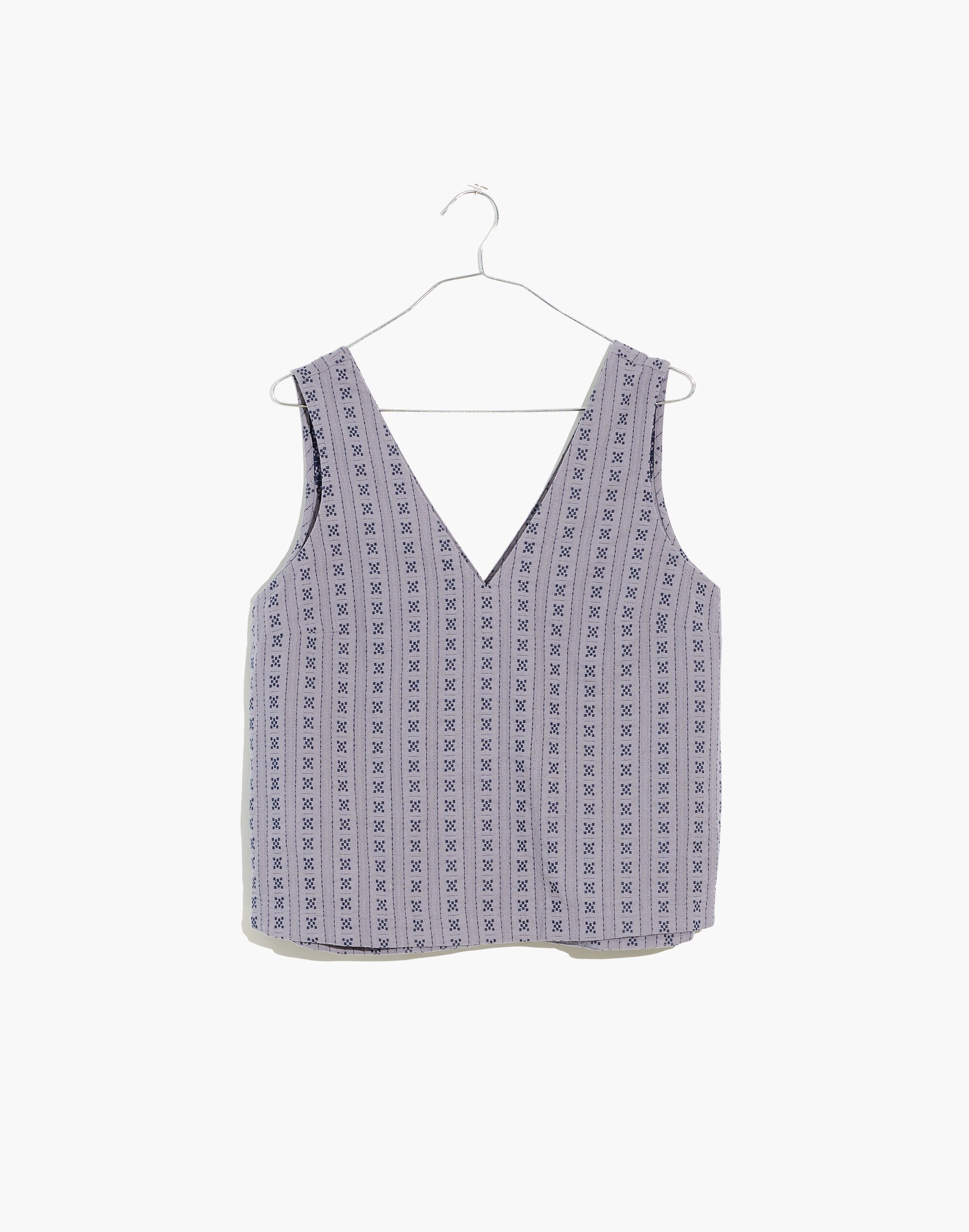 V-Neck Button-Back Sleeveless Top in Jacquard Stripe