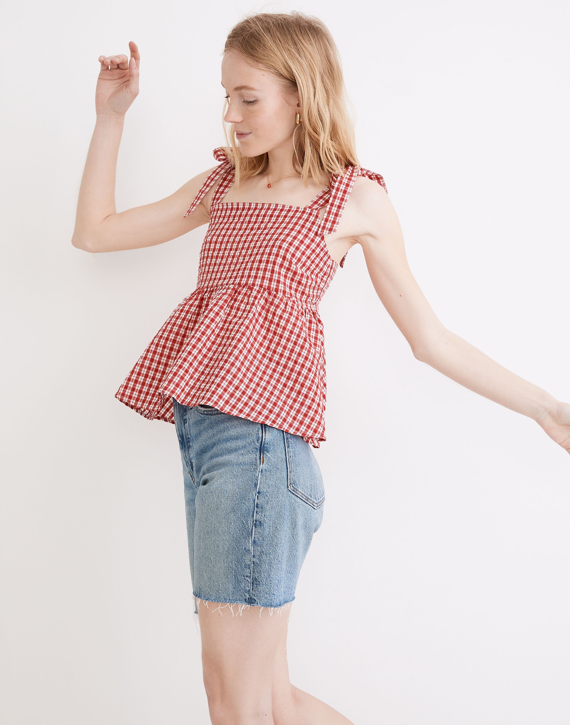 Rosalie Tie-Strap Top in Seersucker Check