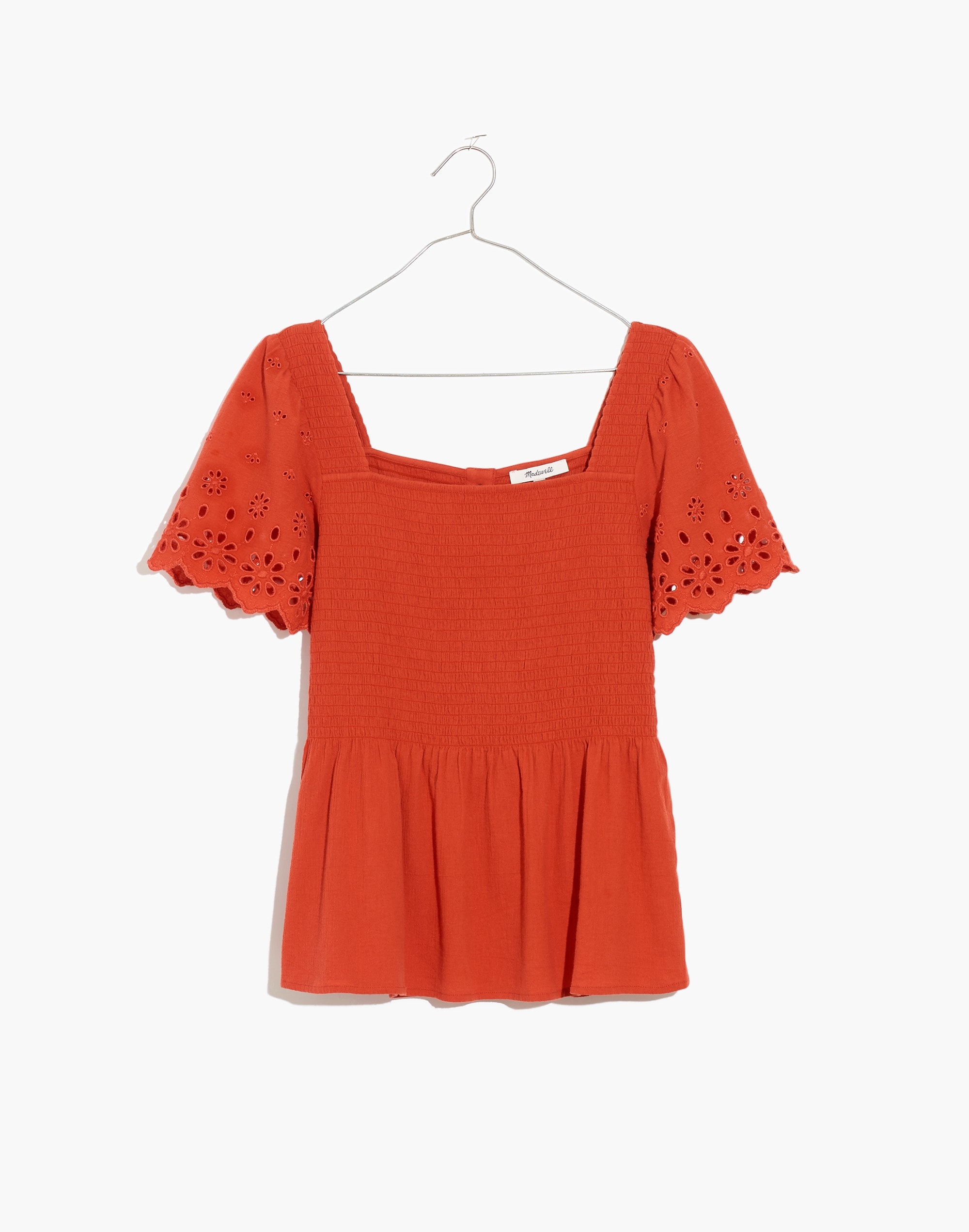Eyelet-Sleeve Lucie Smocked Peplum Top