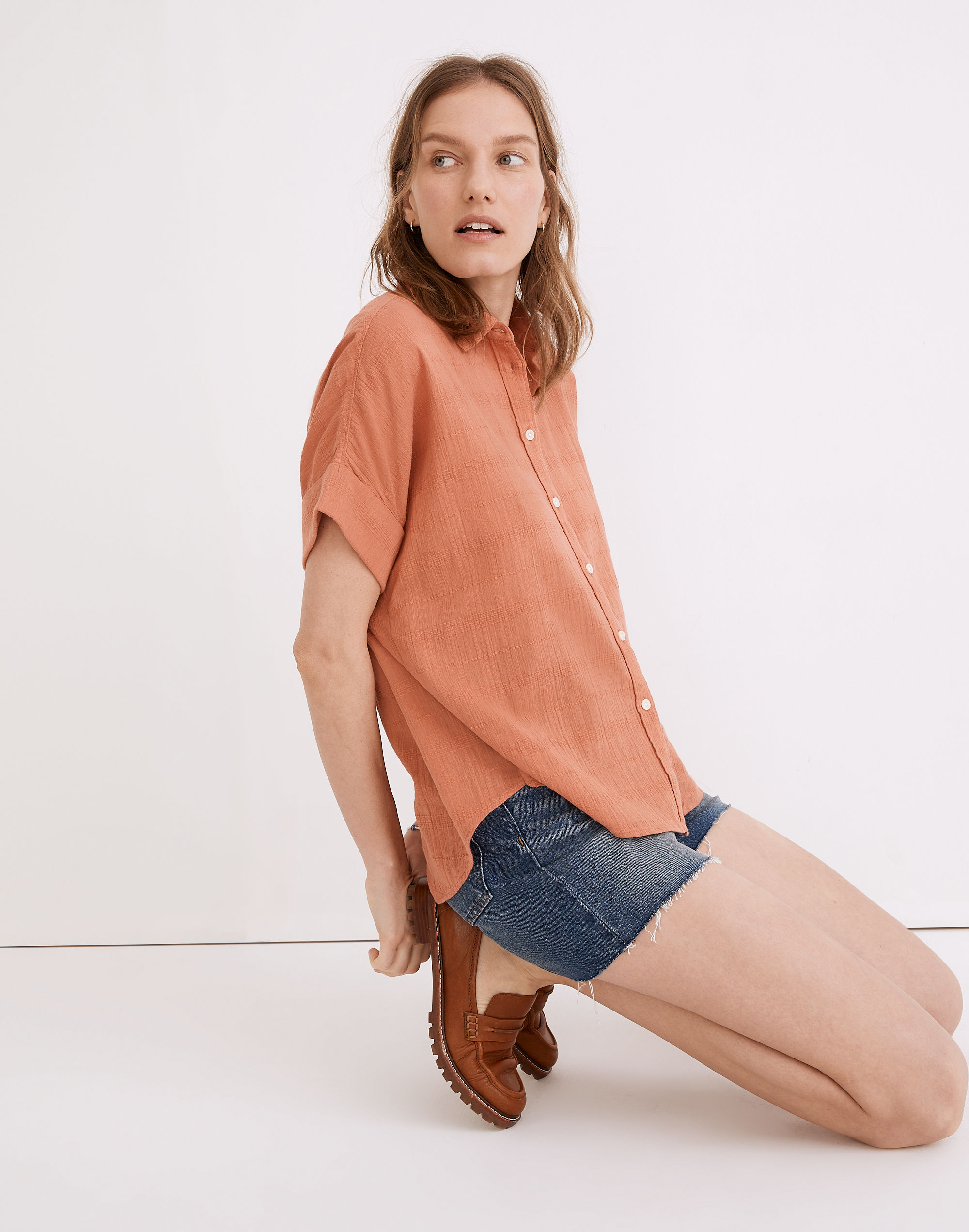 Courier Pintuck-Back Shirt in Textured Windowpane