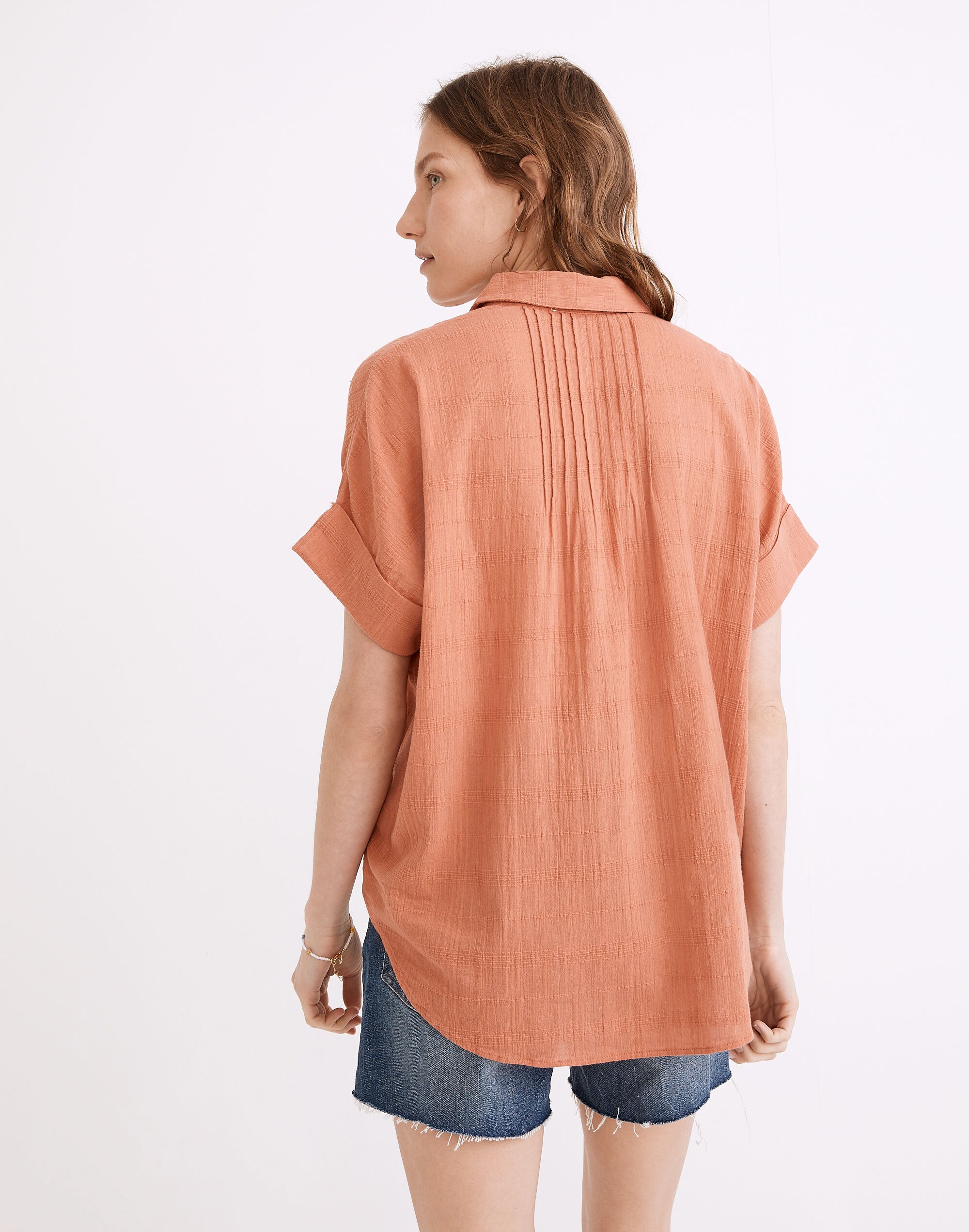 Courier Pintuck-Back Shirt in Textured Windowpane