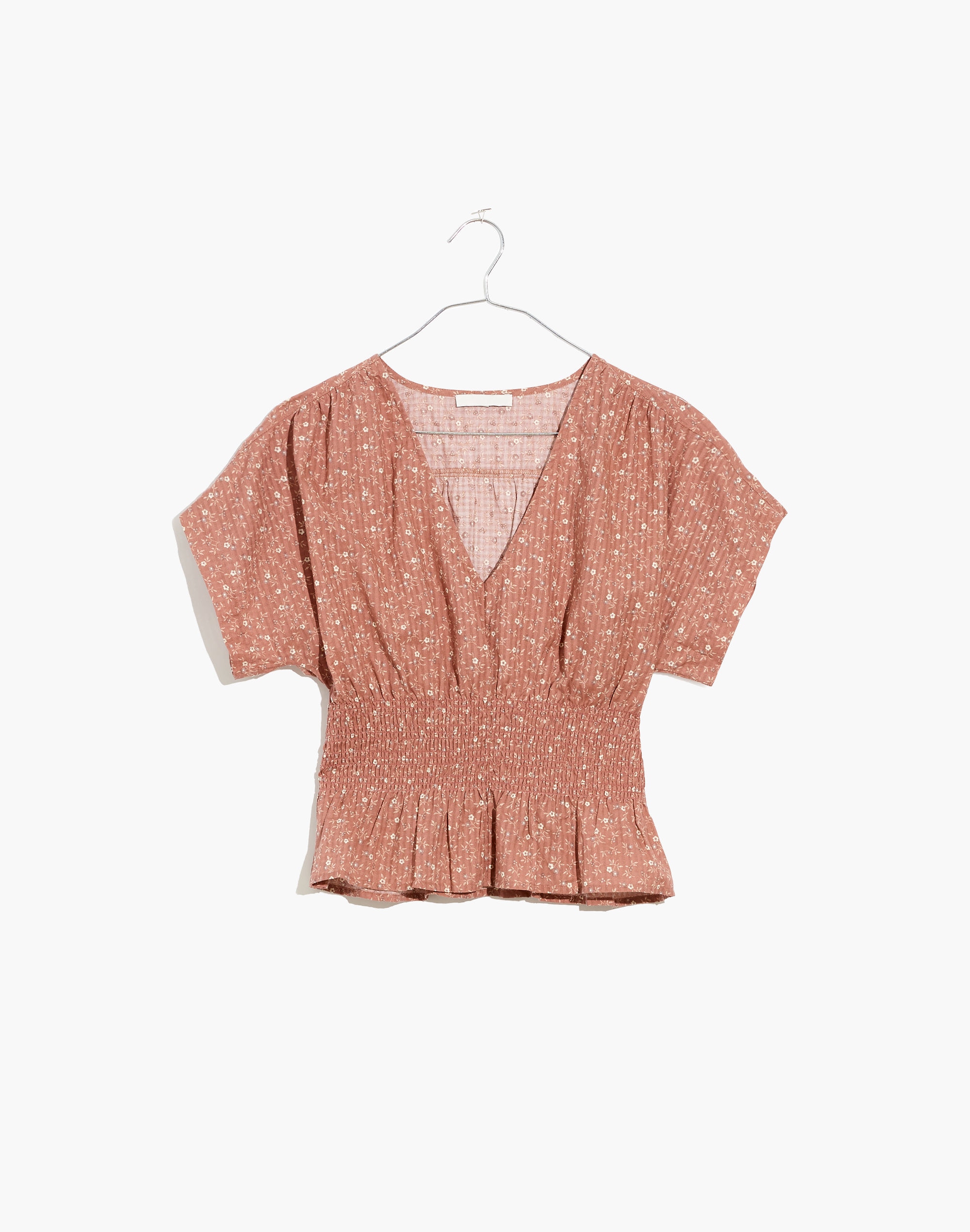 V-Neck Smocked-Waist Top in Daisy Stitch