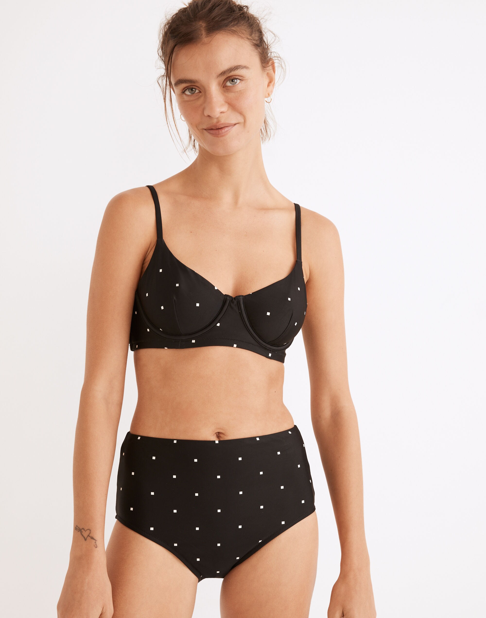 Madewell Second Wave Retro High-Waisted Bikini Bottom in Square Spots