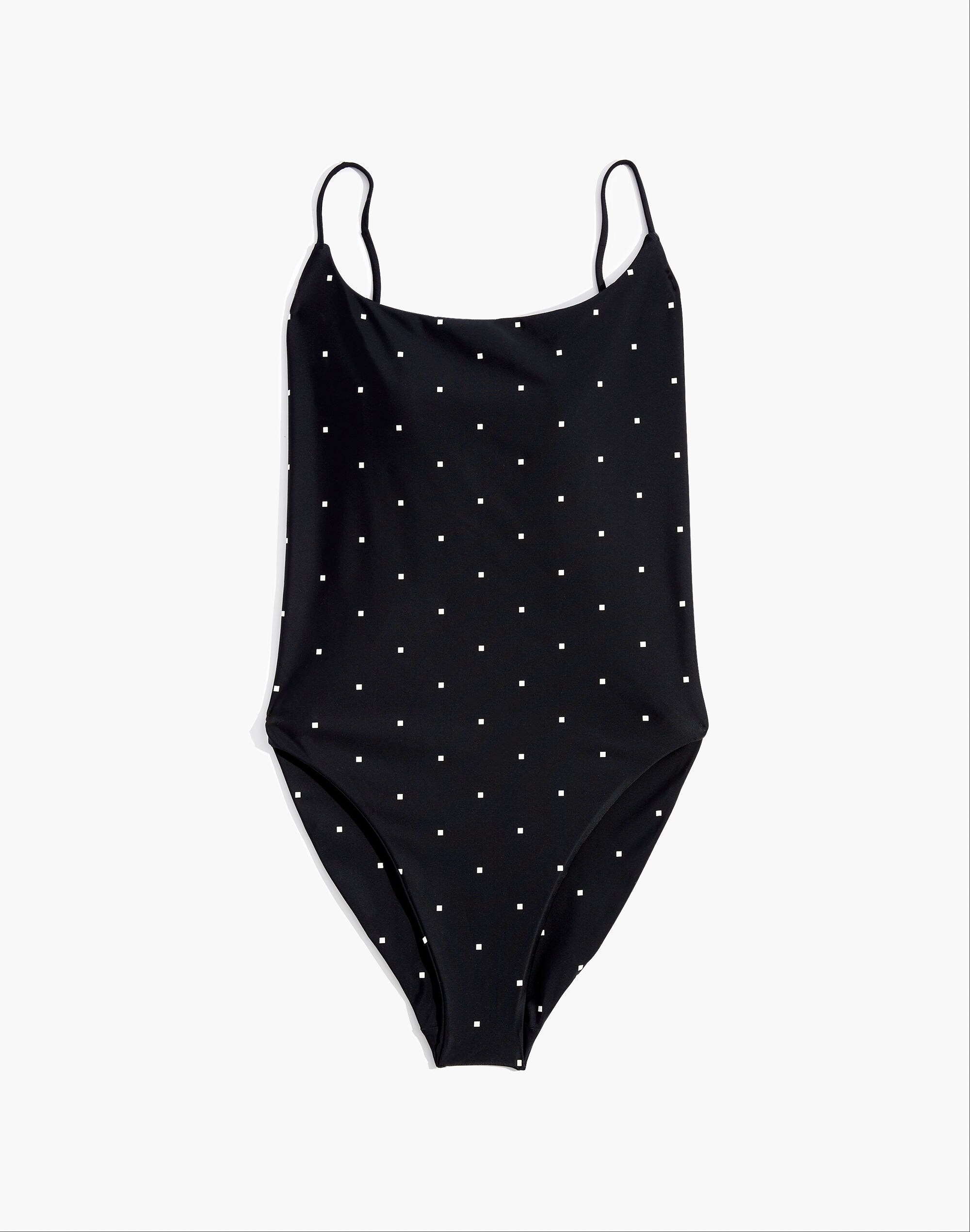 Madewell Second Wave Long Torso Spaghetti-Strap One-Piece Swimsuit in Square Spots