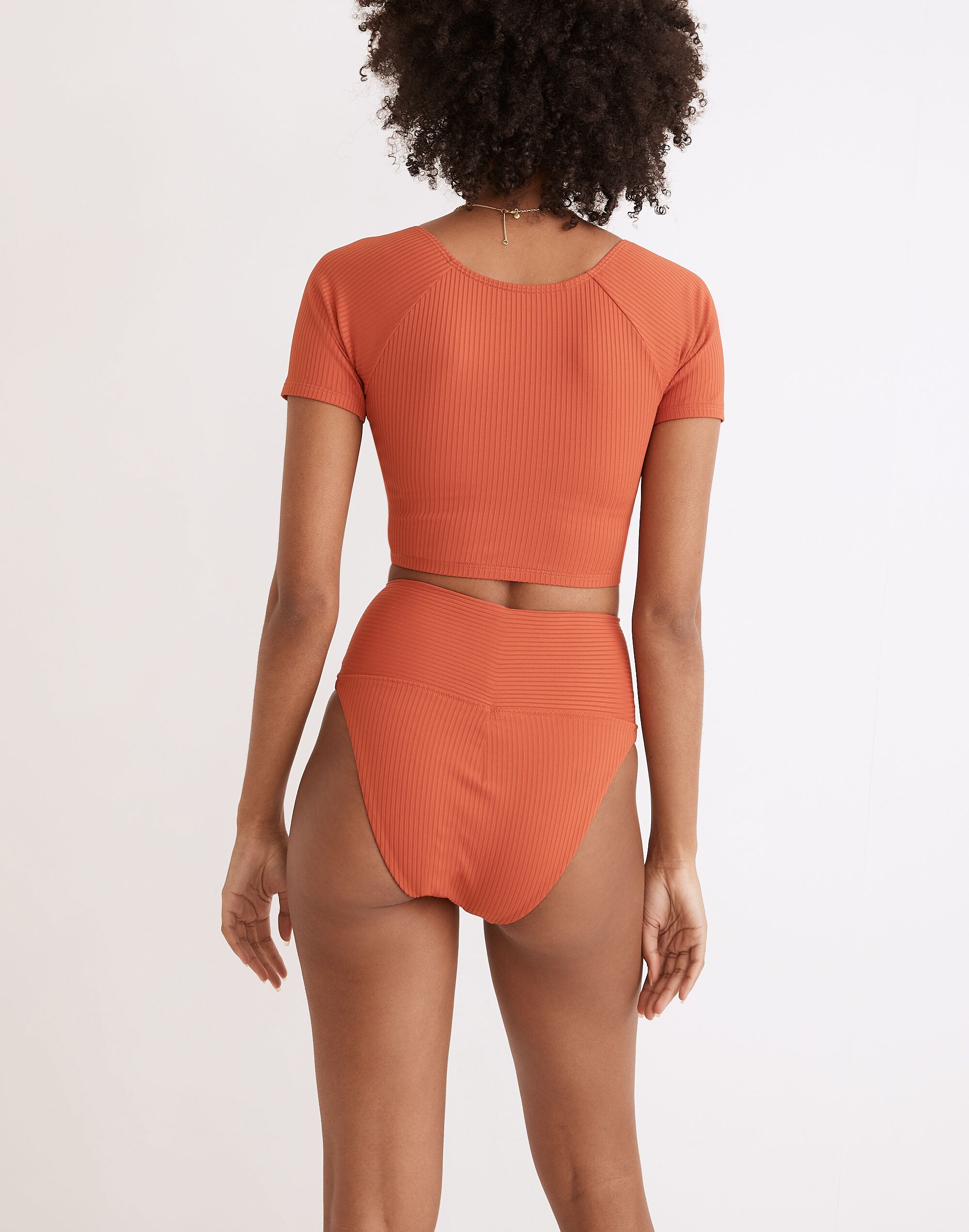 Madewell Second Wave Ribbed Short-Sleeve Crop Rash Guard