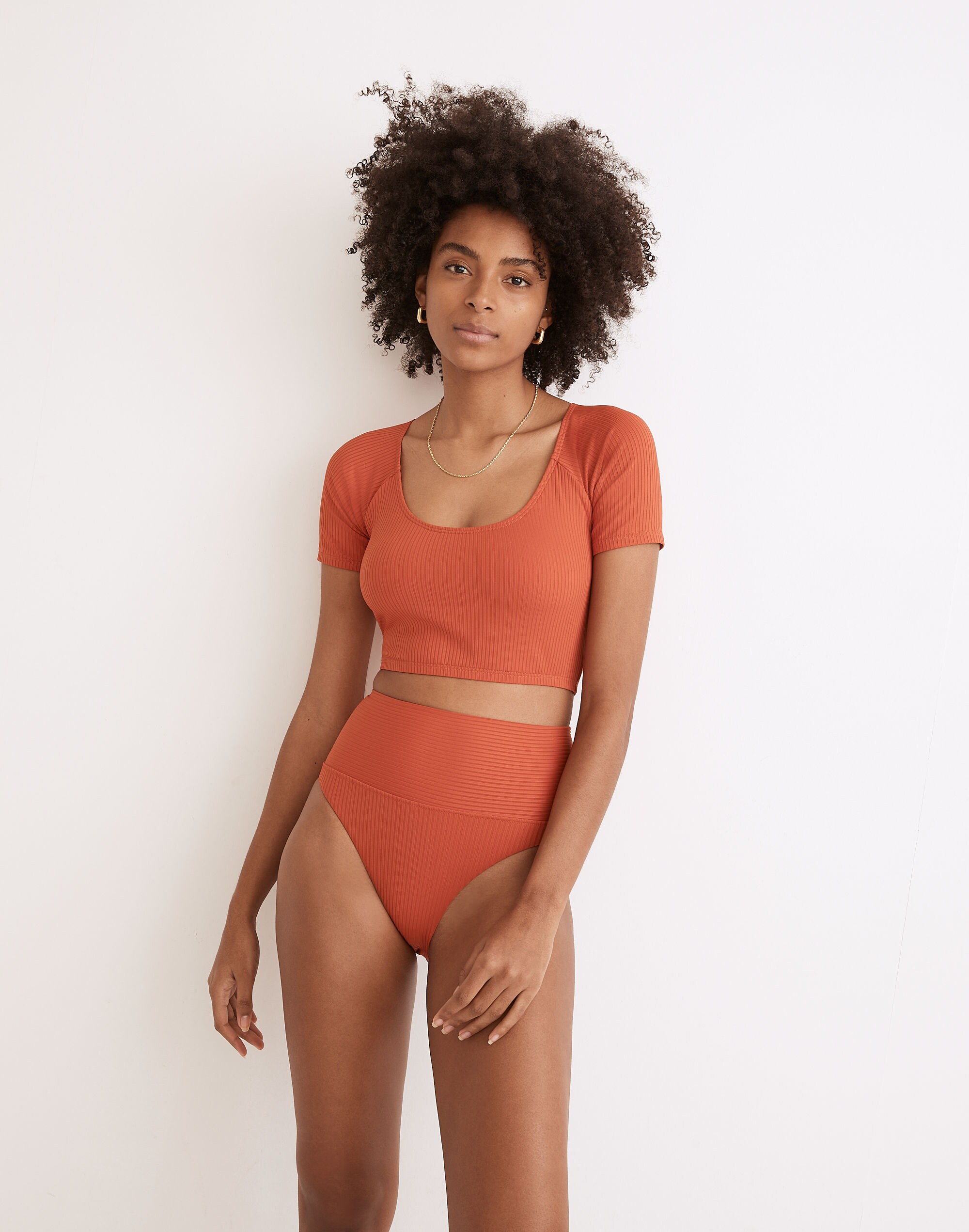 Madewell Second Wave Ribbed Short-Sleeve Crop Rash Guard