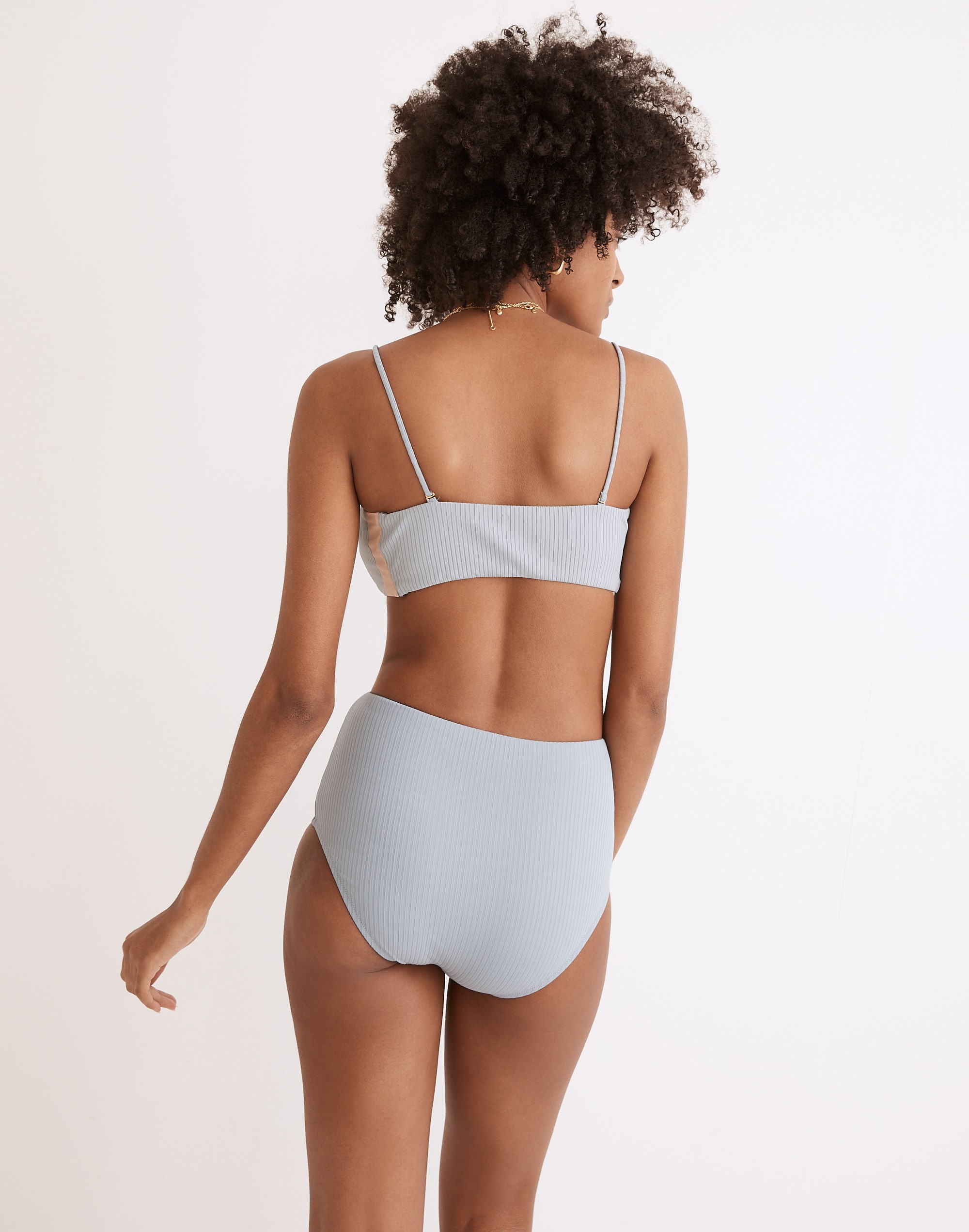 Madewell Second Wave Ribbed Spaghetti-Strap Bandeau Bikini Top