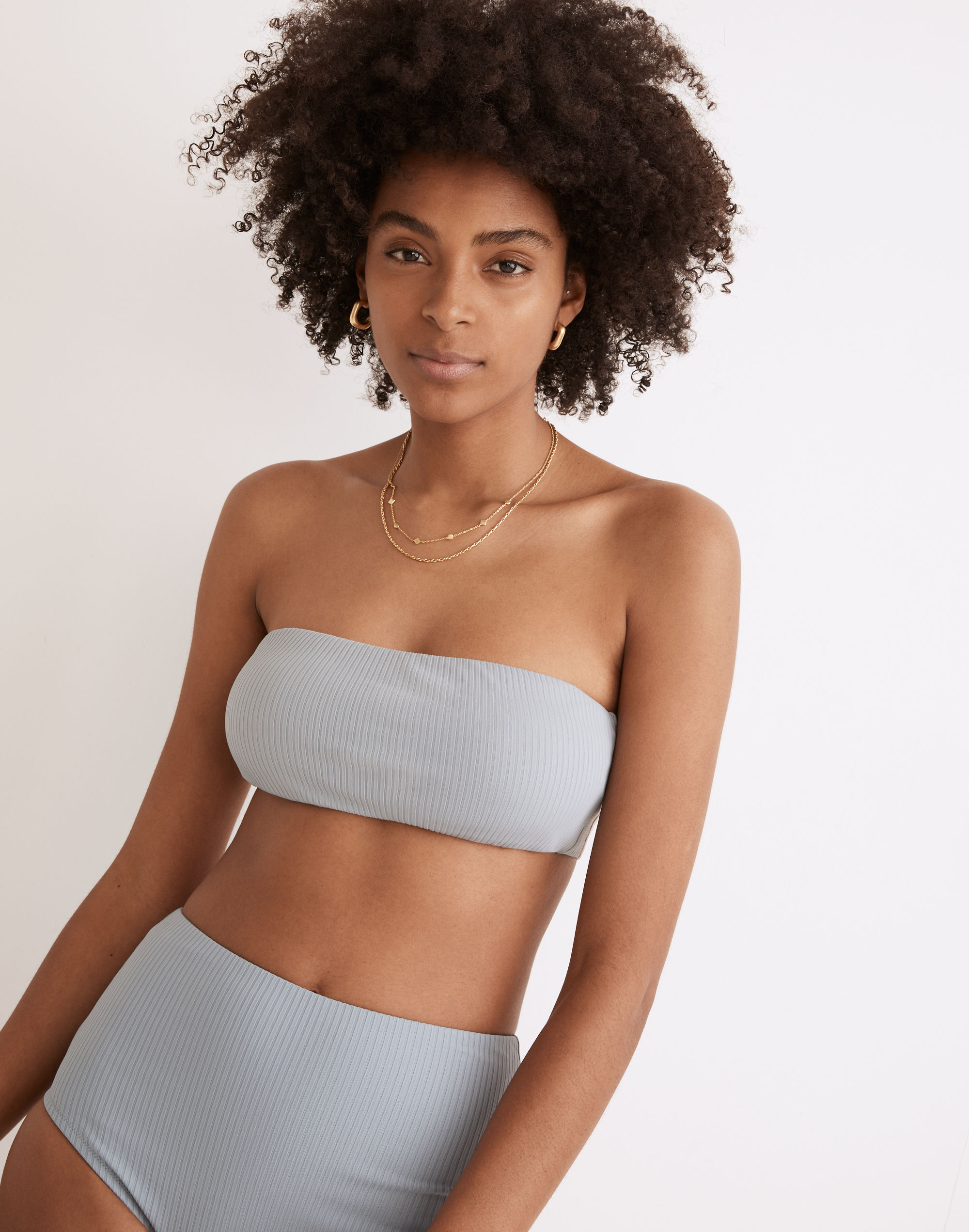 Madewell Second Wave Ribbed Spaghetti-Strap Bandeau Bikini Top