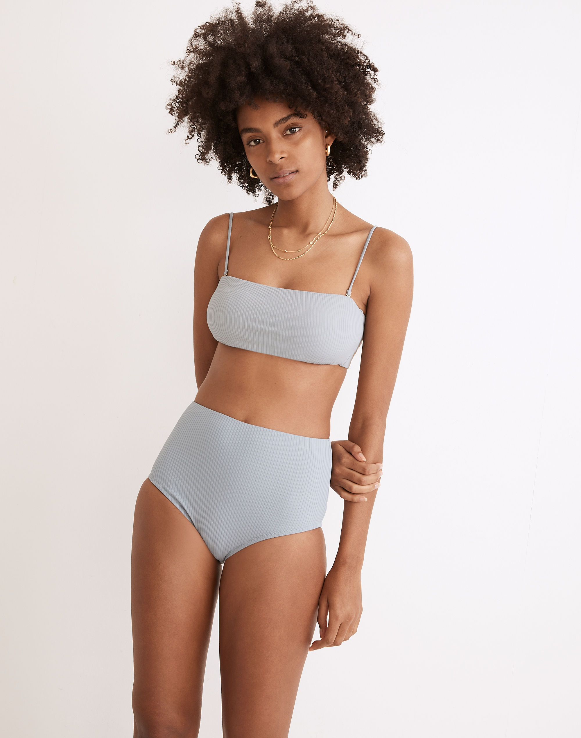 Madewell Second Wave Ribbed Spaghetti-Strap Bandeau Bikini Top