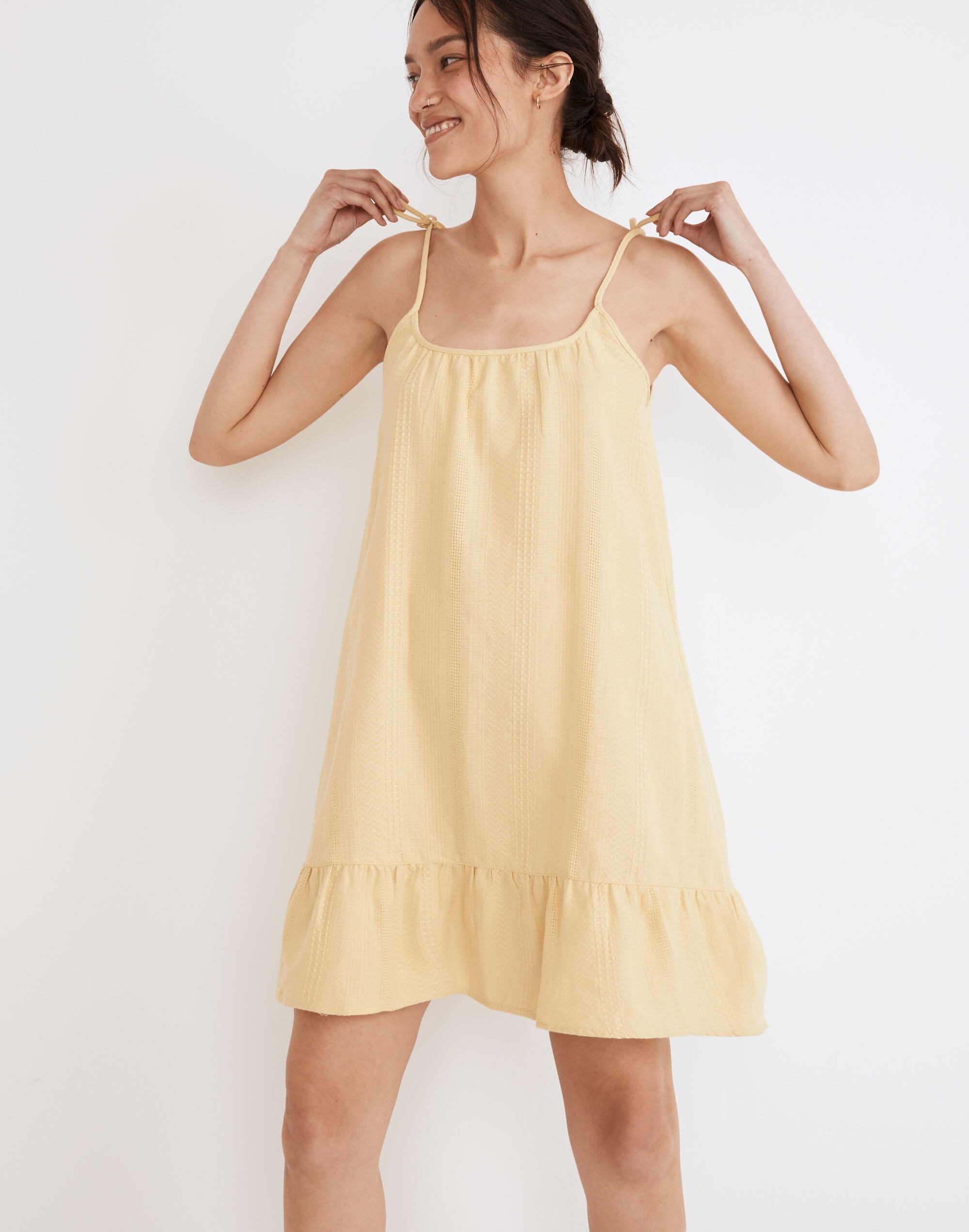 Lightestspun Tie-Strap Ruffle-Hem Cover-Up Dress