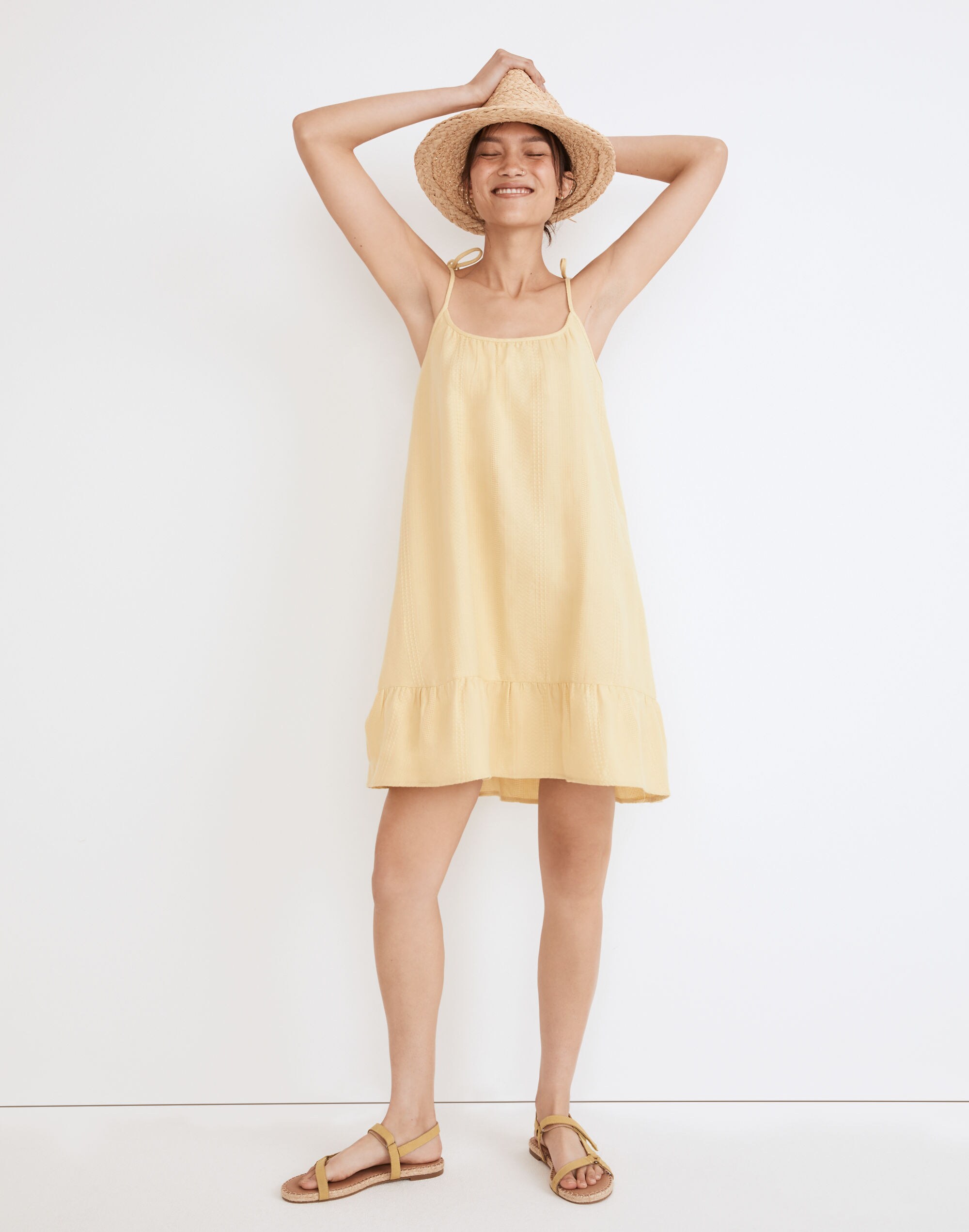Lightestspun Tie-Strap Ruffle-Hem Cover-Up Dress