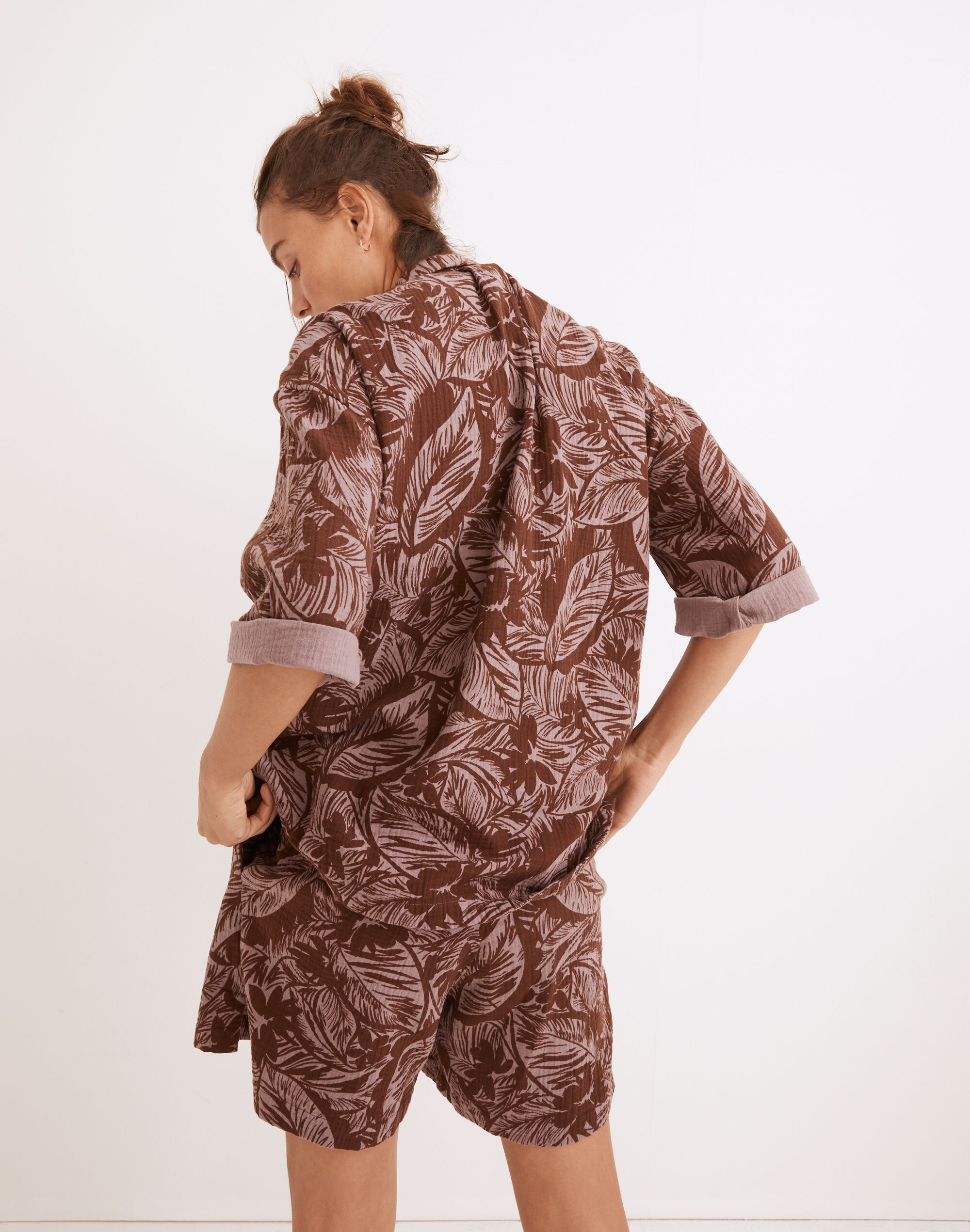 Lightestspun Cover-Up Camp Shirt in Palm Leaves