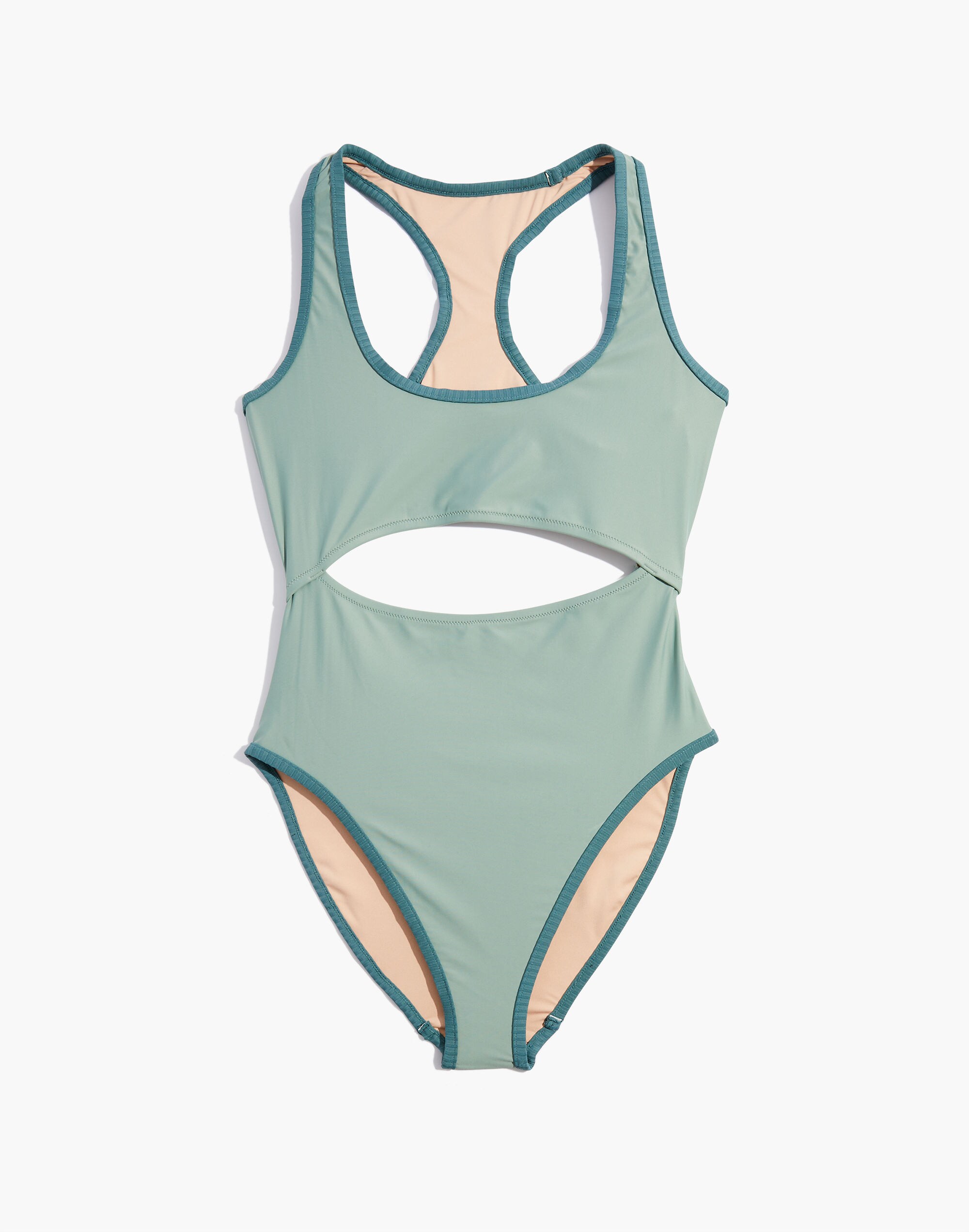 Madewell Second Wave Ribbed-Trim Racerback Cutout One-Piece Swimsuit