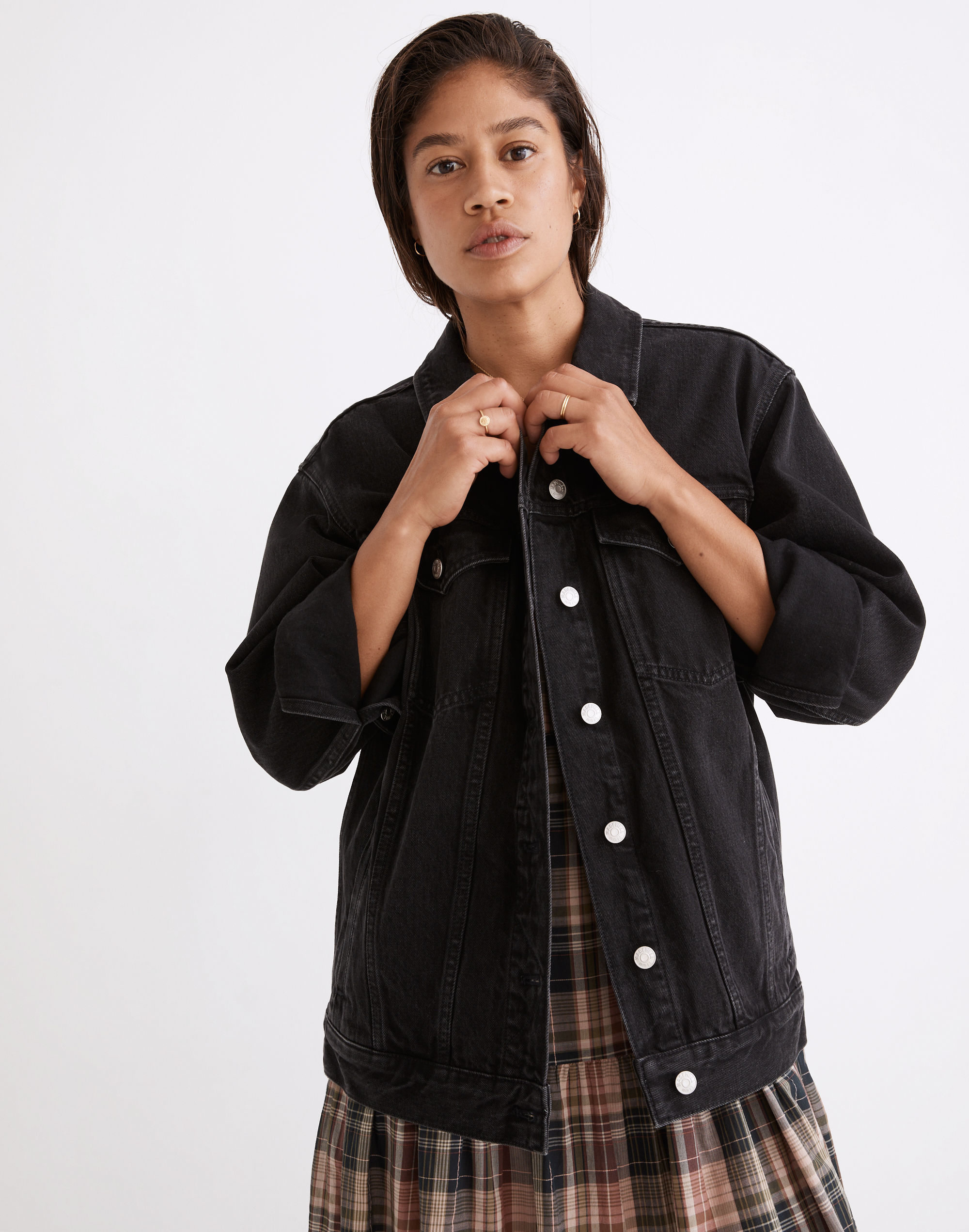 The Oversized Trucker Jean Jacket in Washed Black