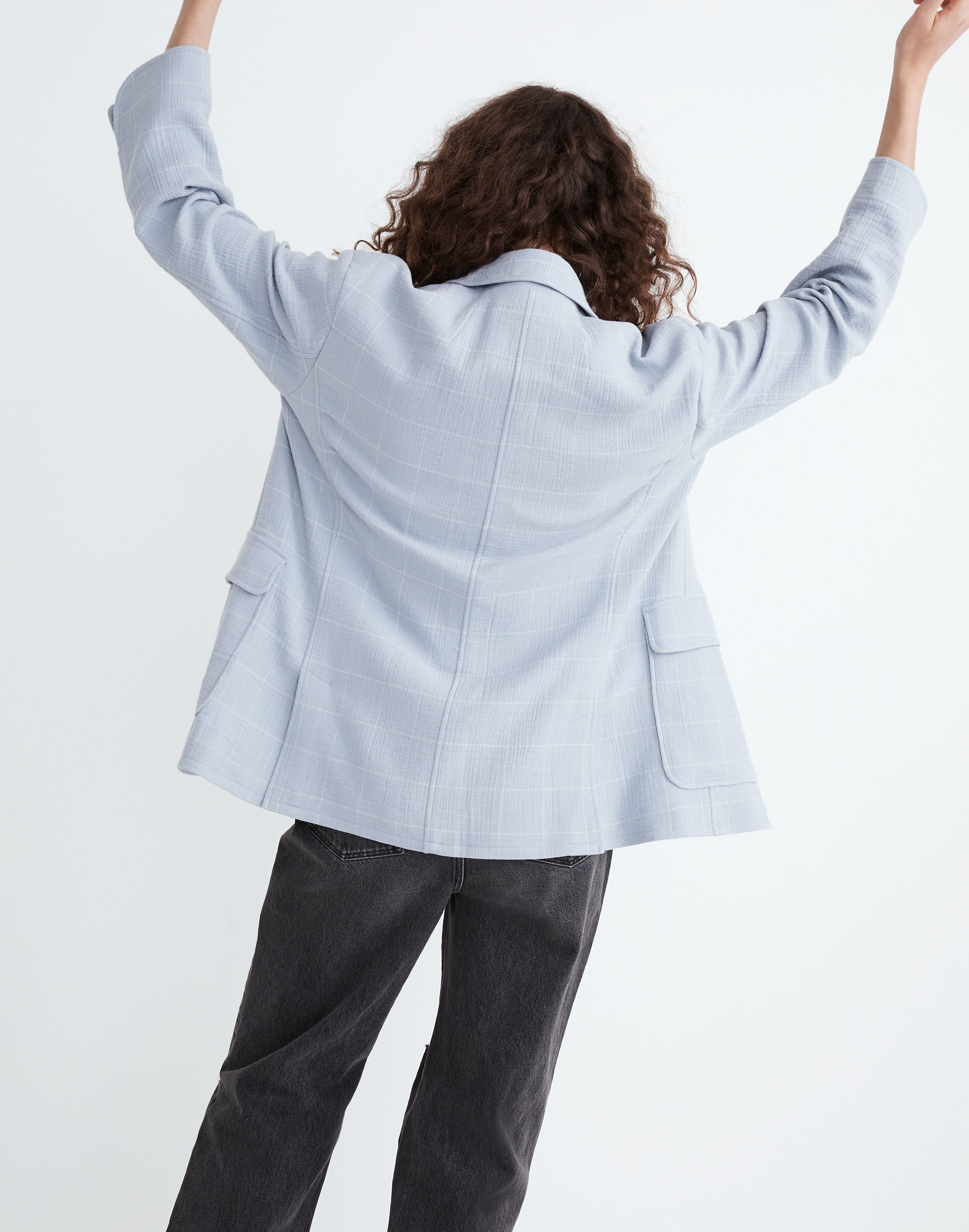 Cotton-Linen Relaxed Larsen Blazer in Windowpane