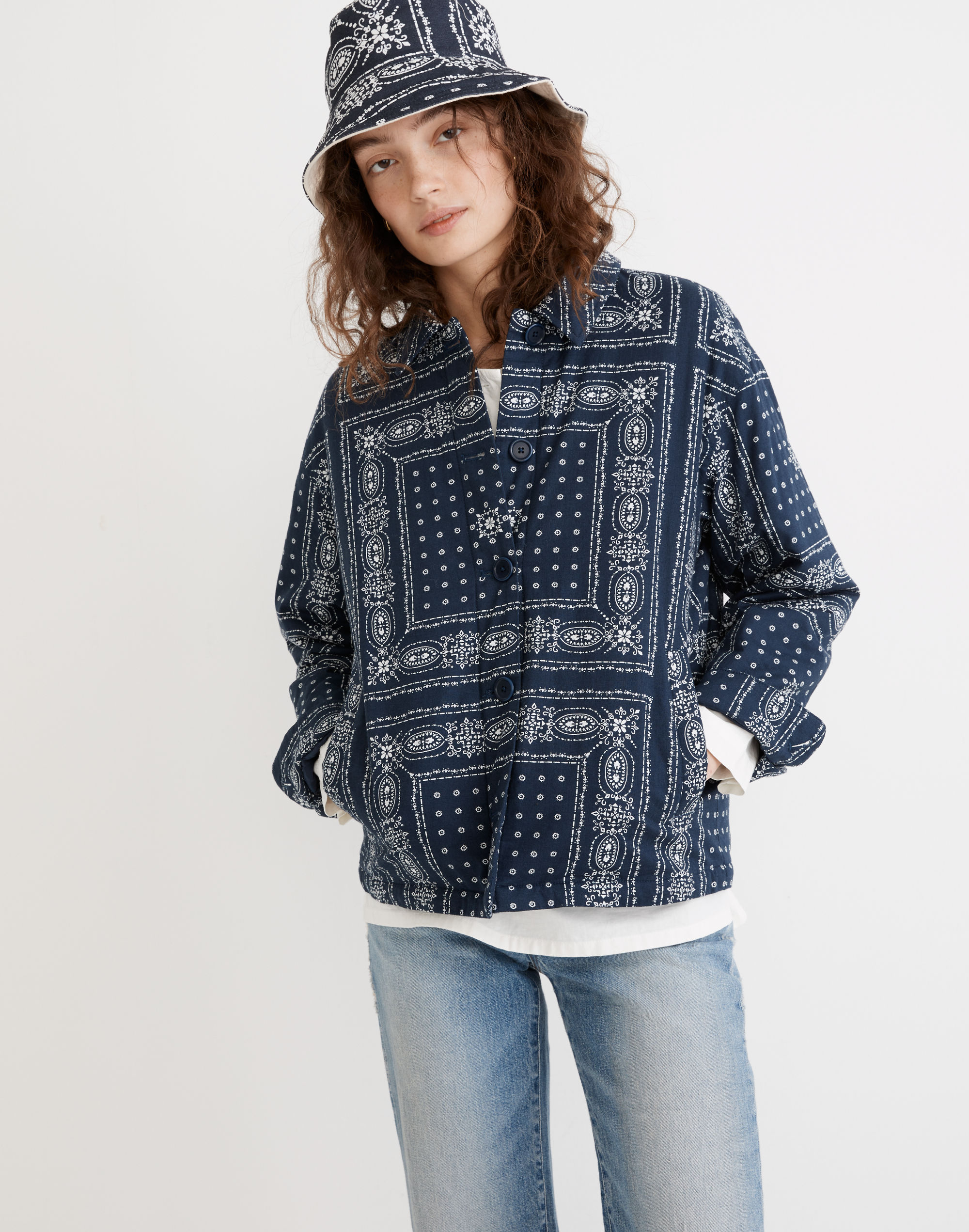 padded chore jacket in vintage bandana