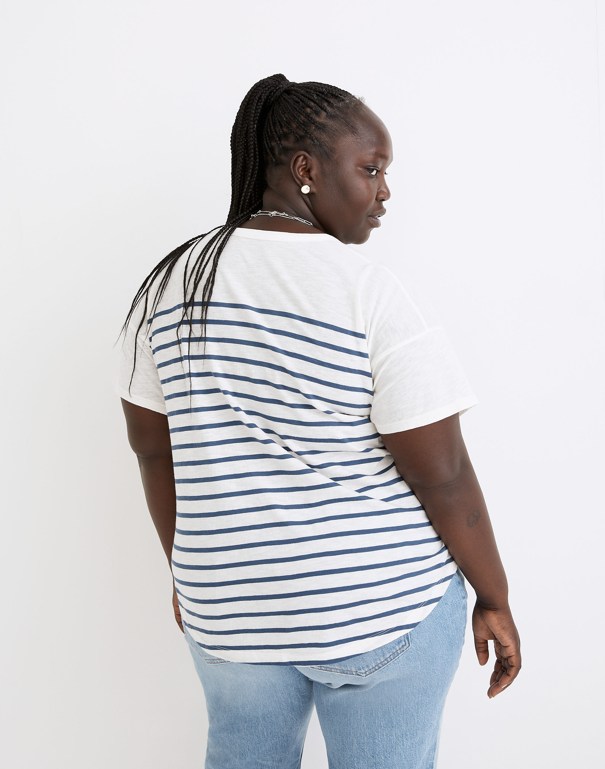 Plus Whisper Cotton Rib-Crewneck Tee in Nautical Stripe