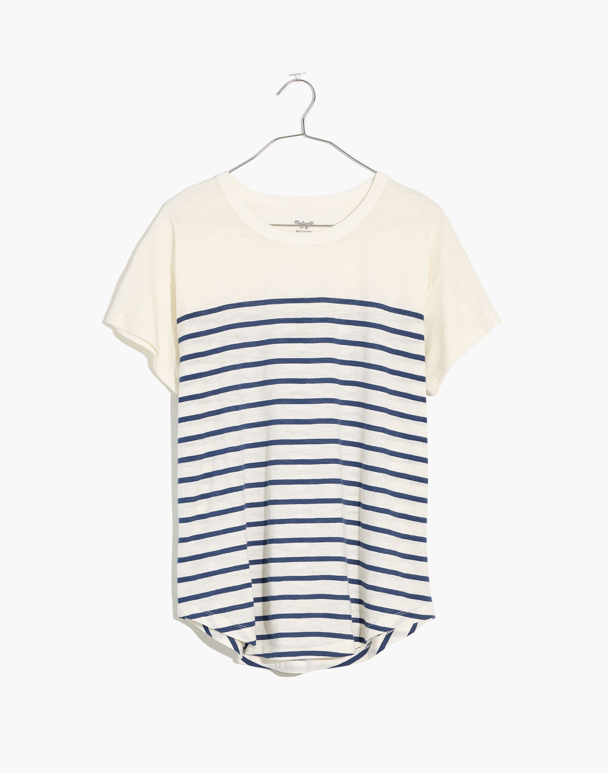 Plus Whisper Cotton Rib-Crewneck Tee in Nautical Stripe