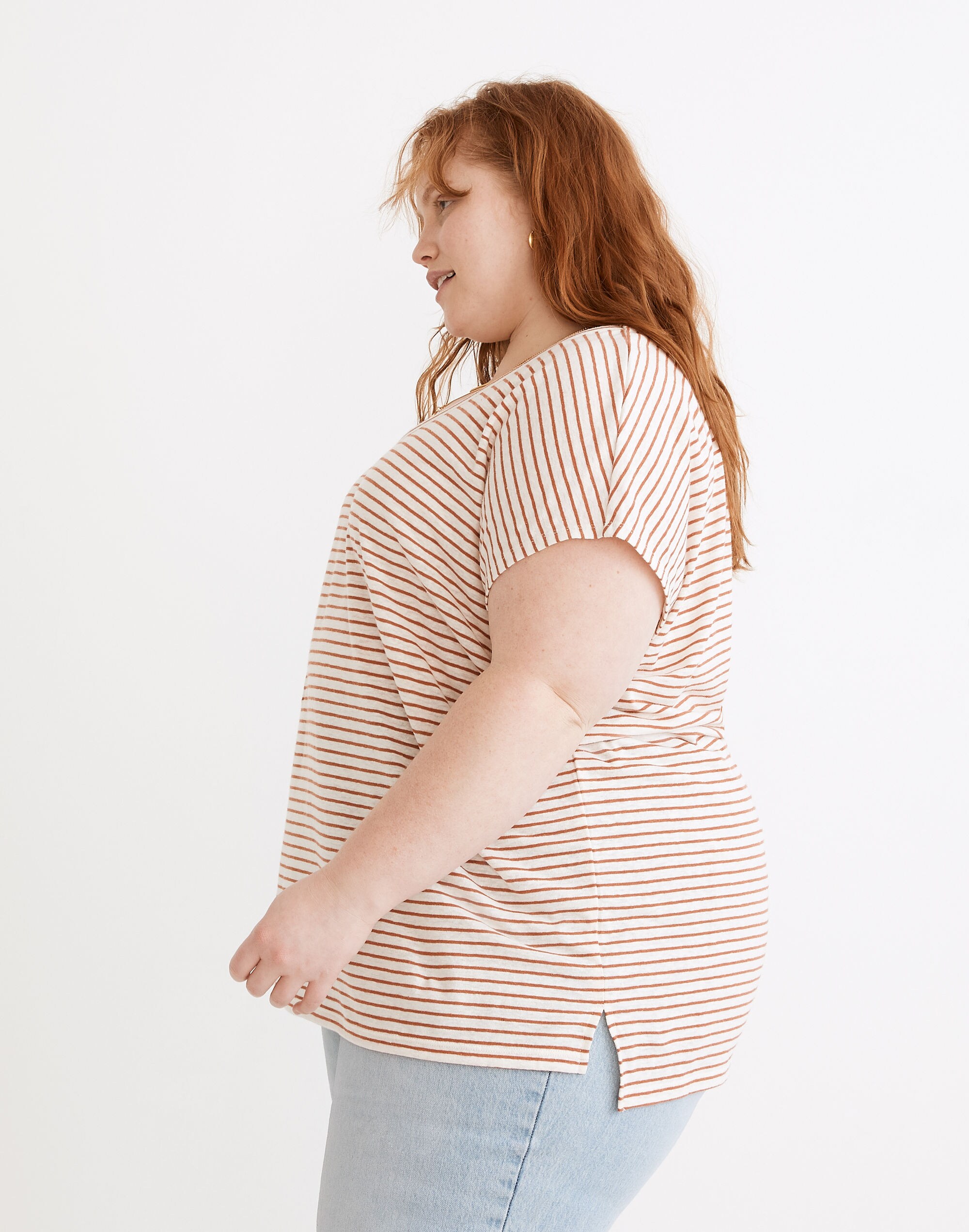 Plus Linen-Blend U-Scoop Tee