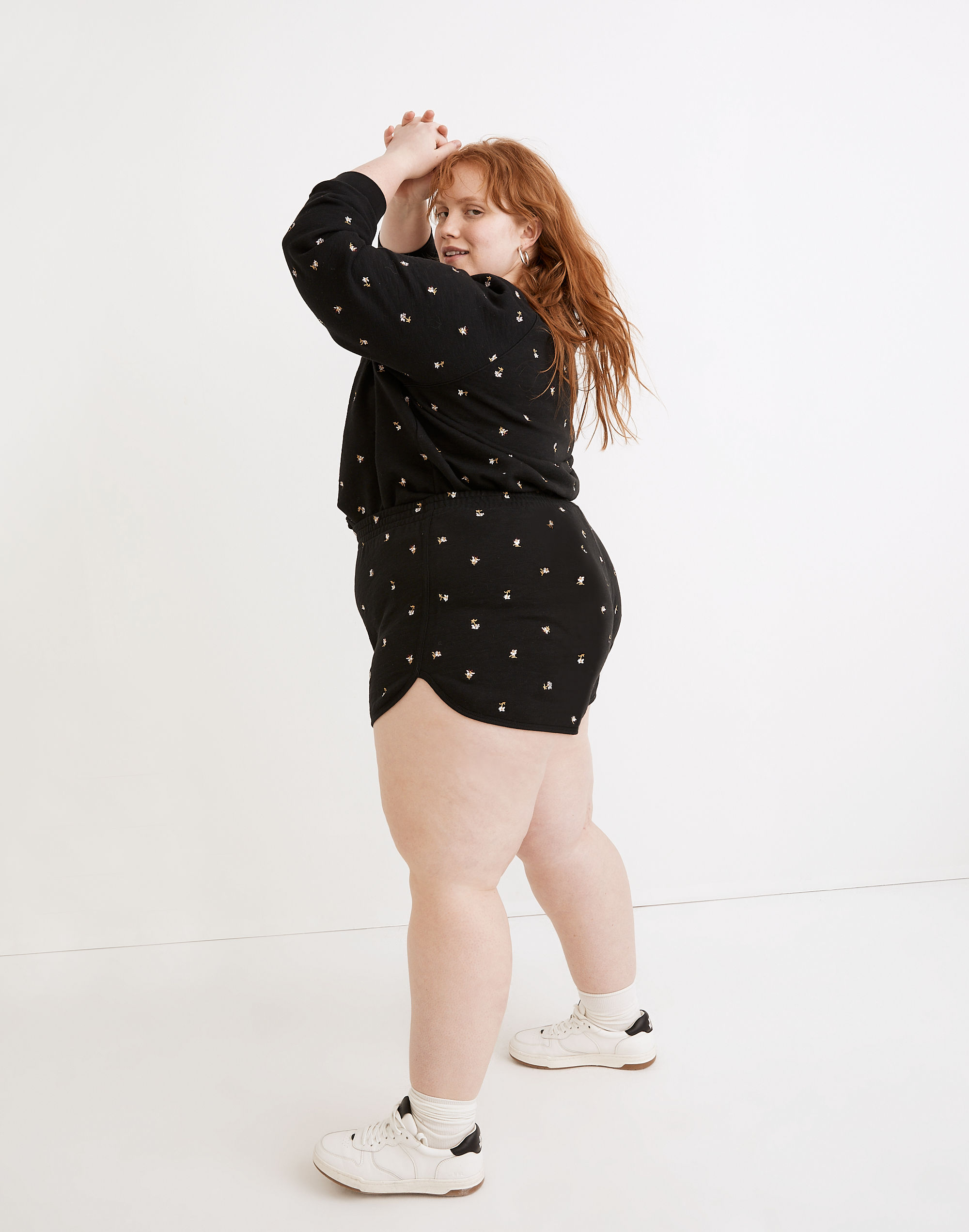 Plus MWL Embroidered Curved-Hem Sweatshorts in Spring Floral