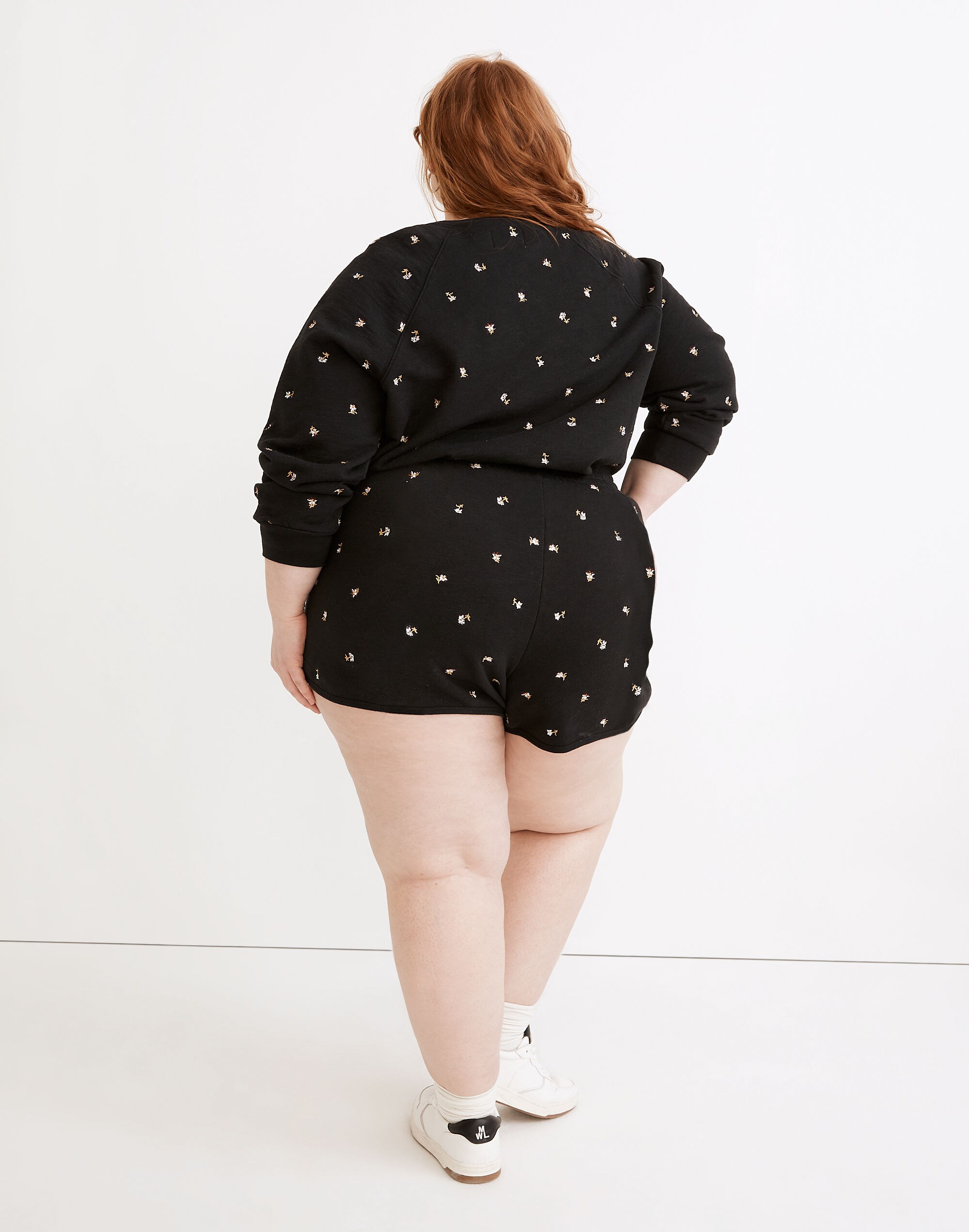 Plus MWL Embroidered Curved-Hem Sweatshorts in Spring Floral