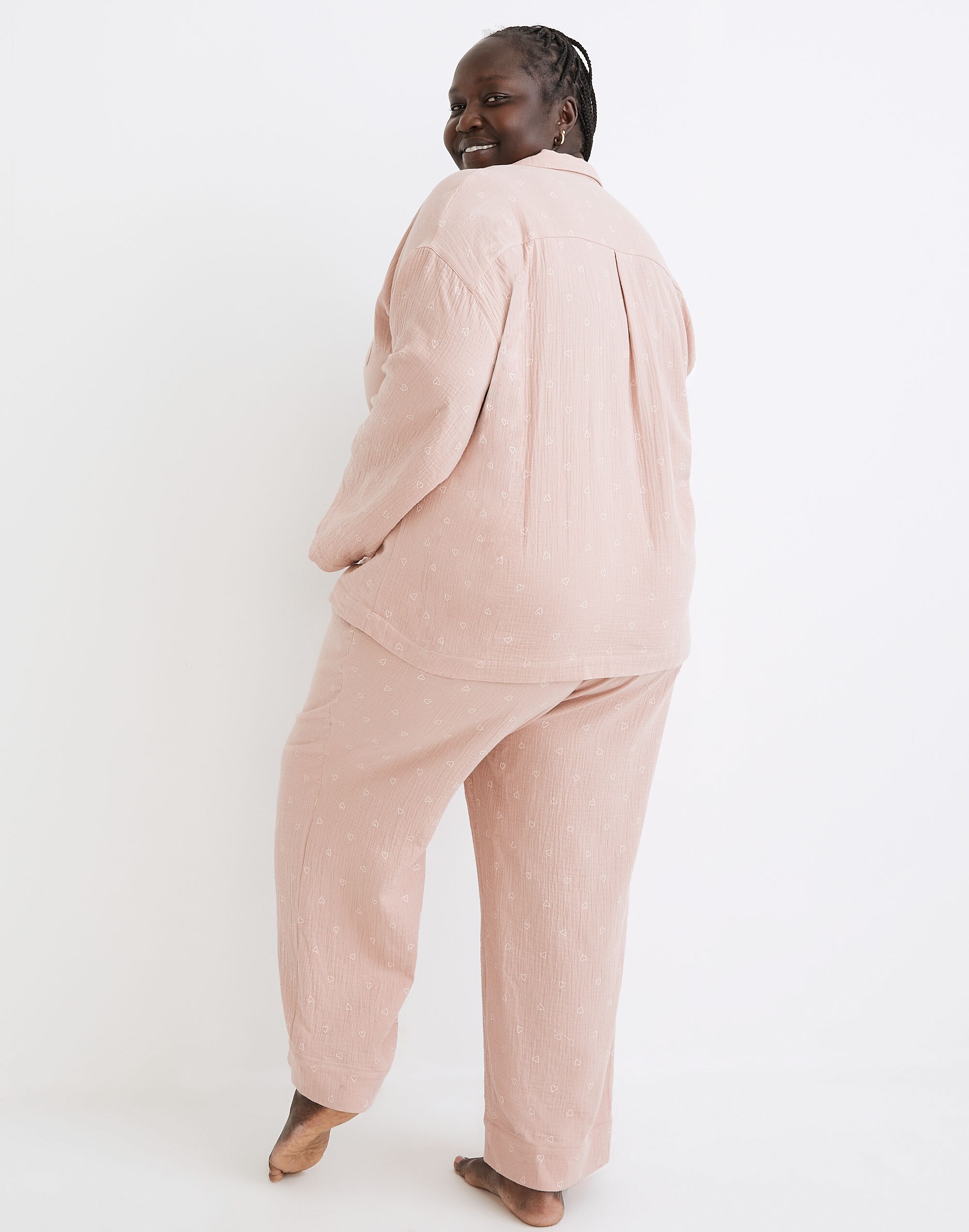 Plus Lightestspun Oversized Long Pajama Set in Open Hearts