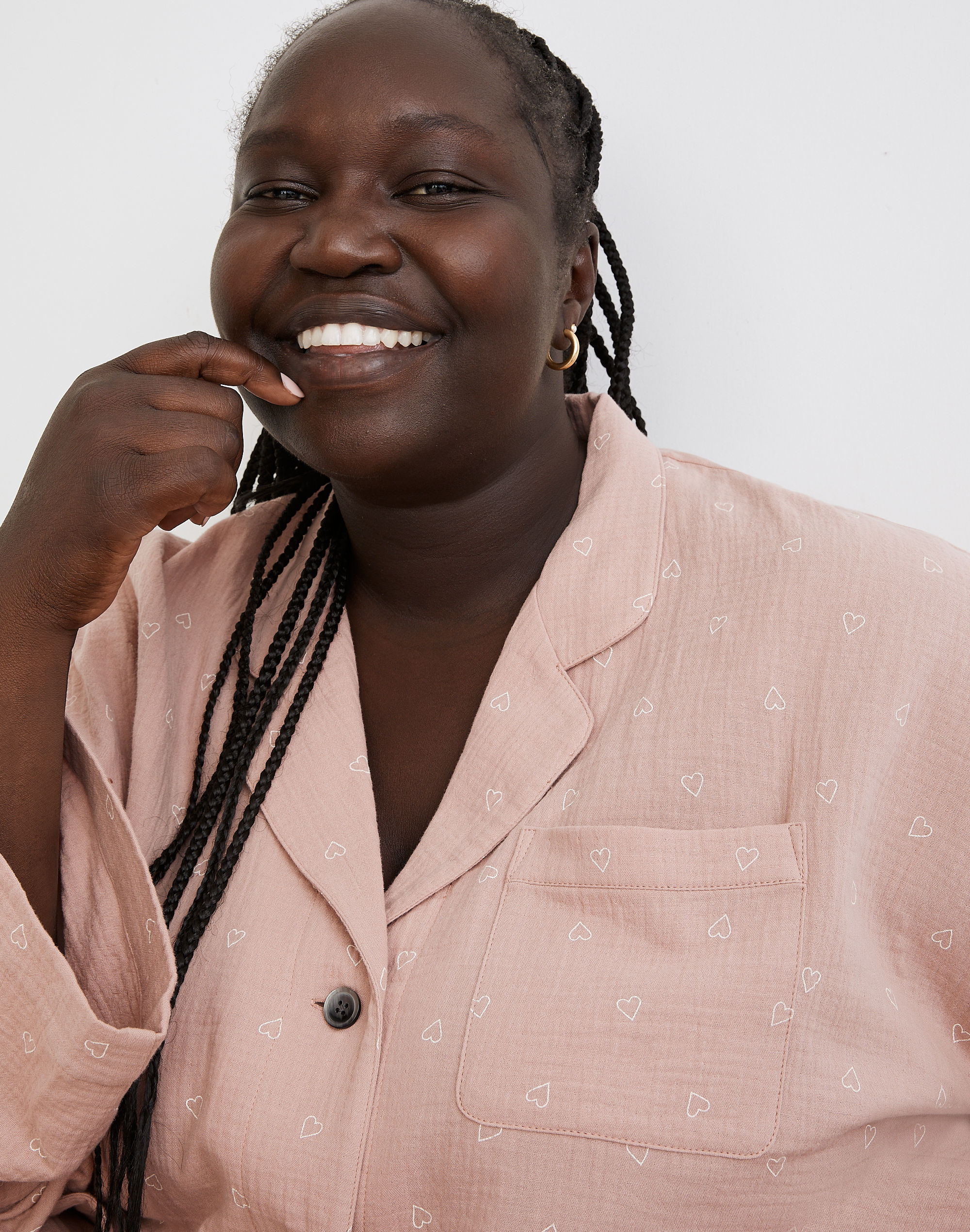 Plus Lightestspun Oversized Long Pajama Set in Open Hearts