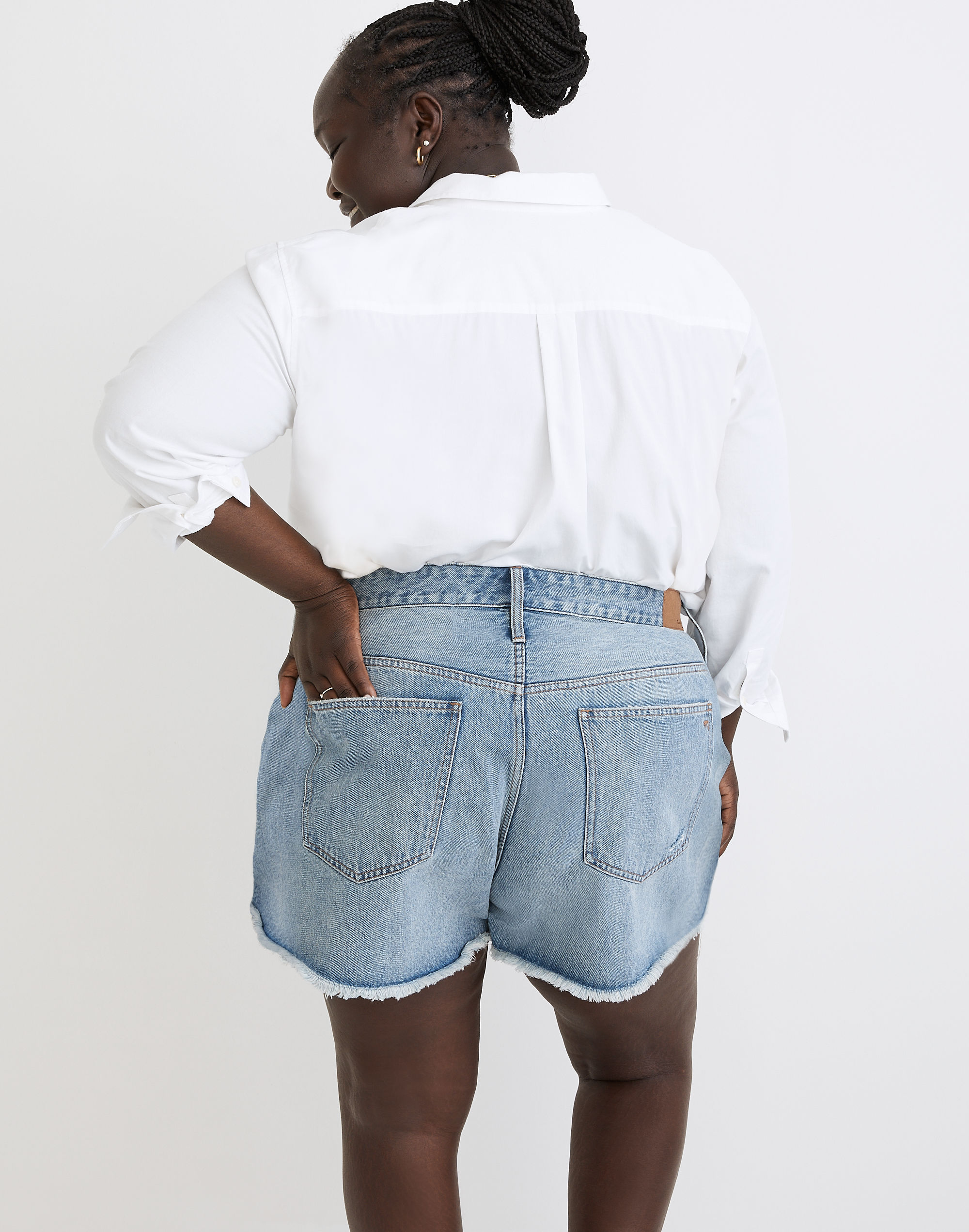Plus Relaxed Denim Shorts in Renfield Wash: Destructed Edition