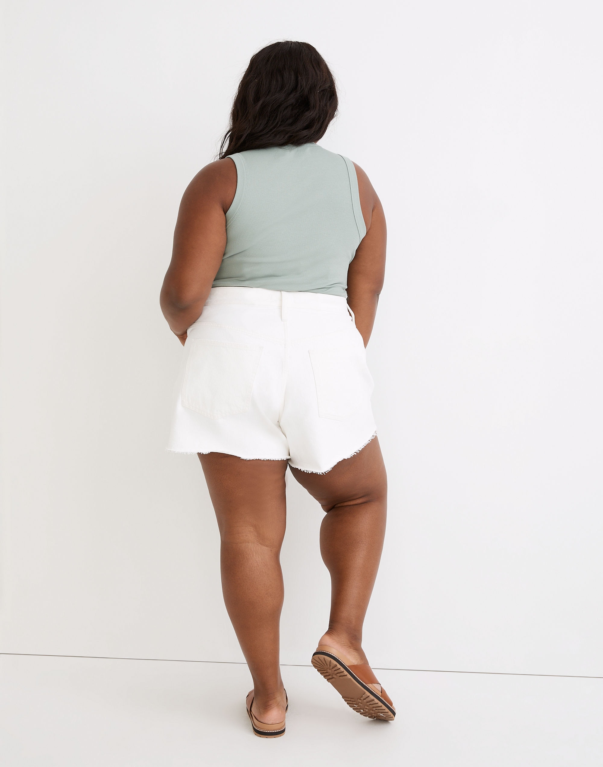 Plus Relaxed Denim Shorts in Tile White