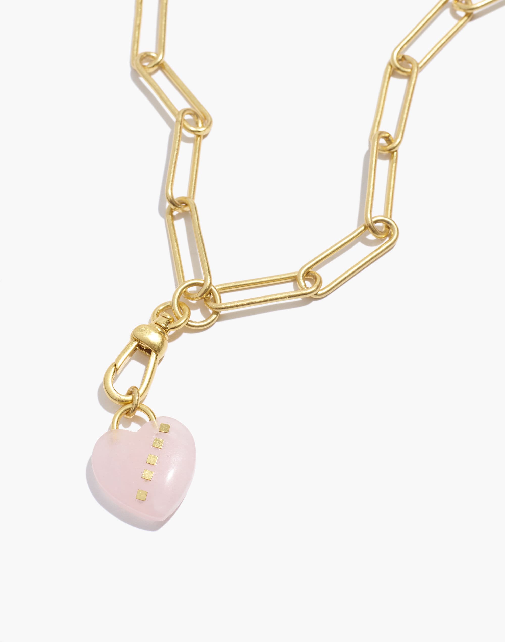 Rose Quartz Heart Lariat Necklace