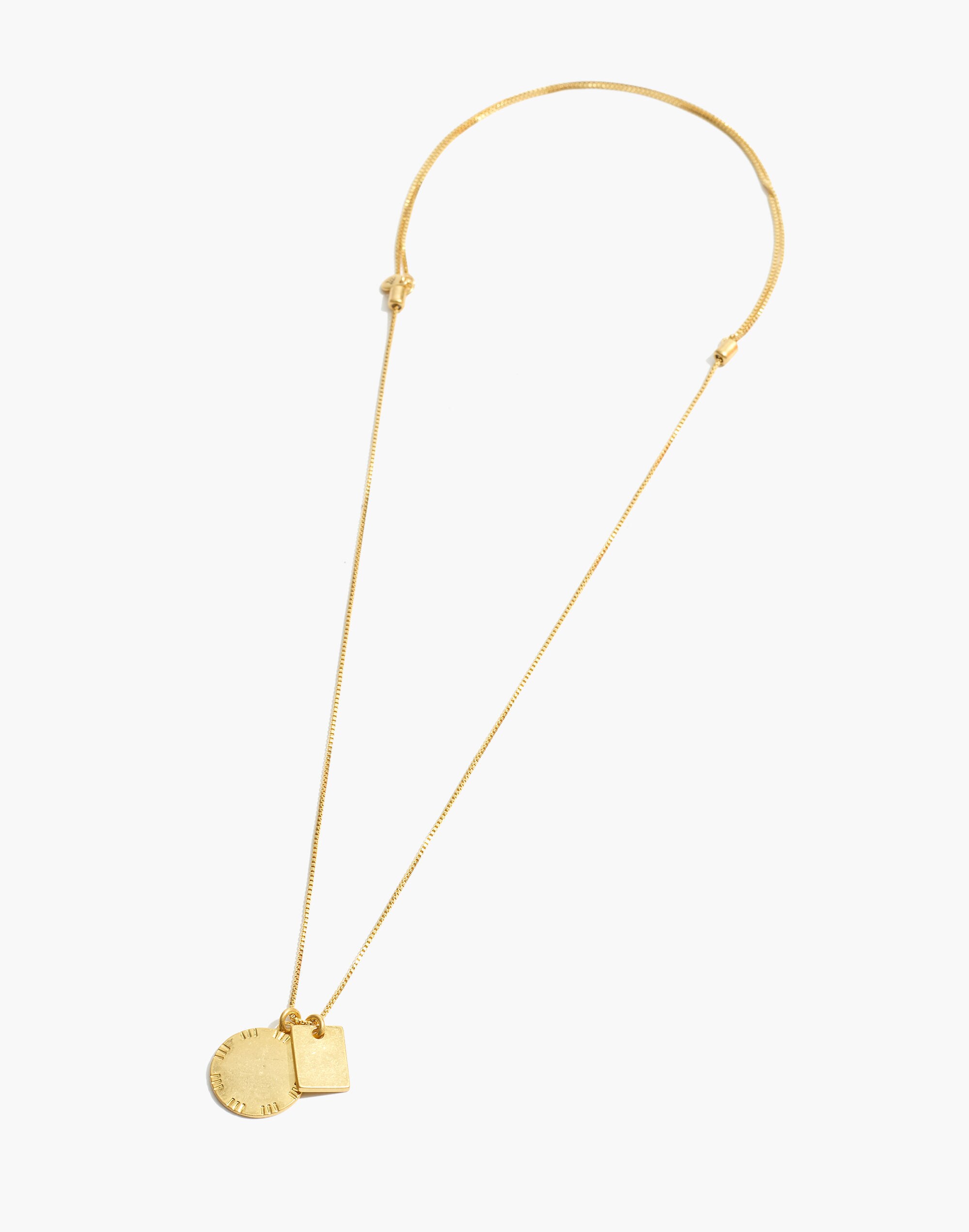 Etched Coin Long Pendant Necklace