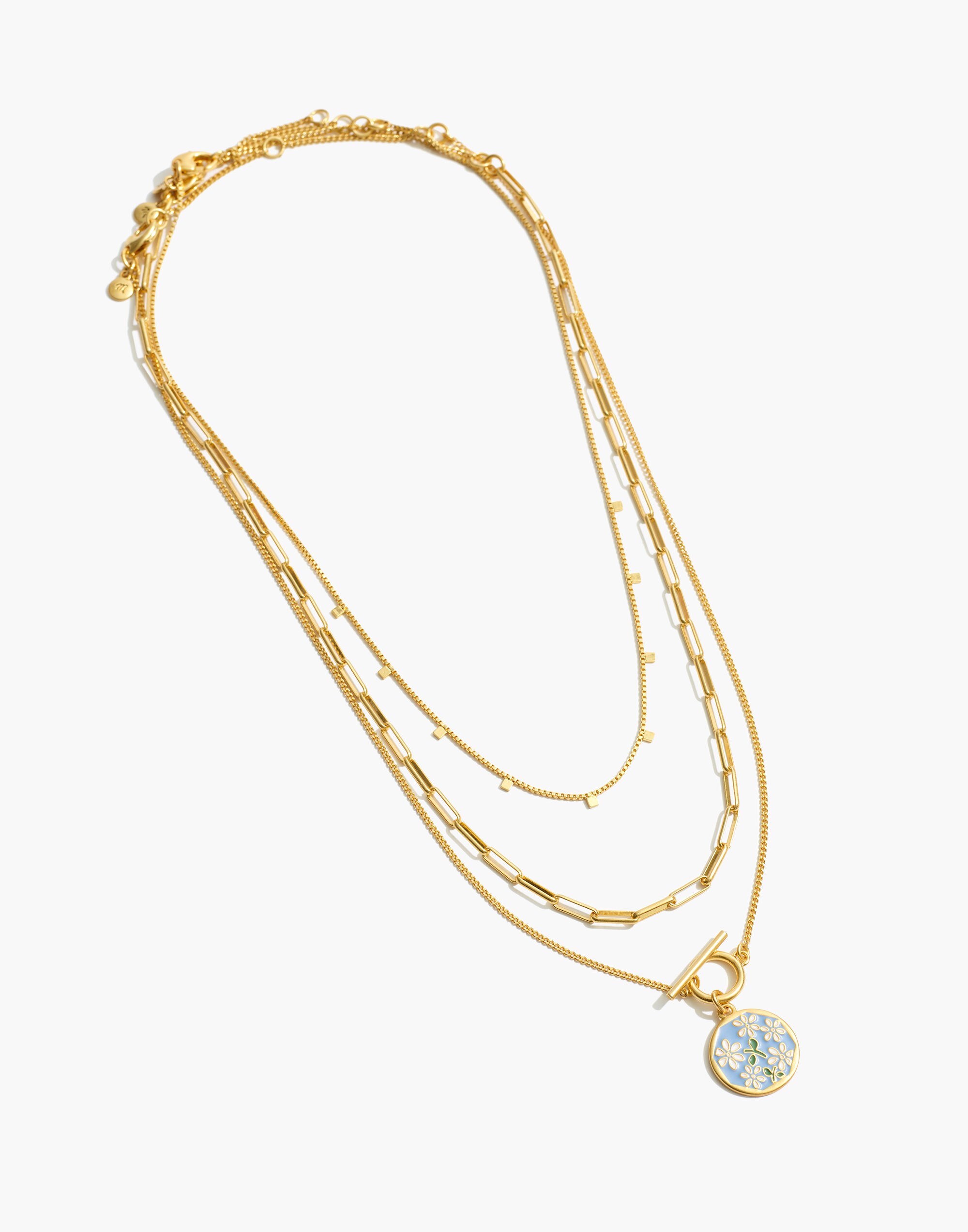 Enamel Daisy Coin Necklace Set